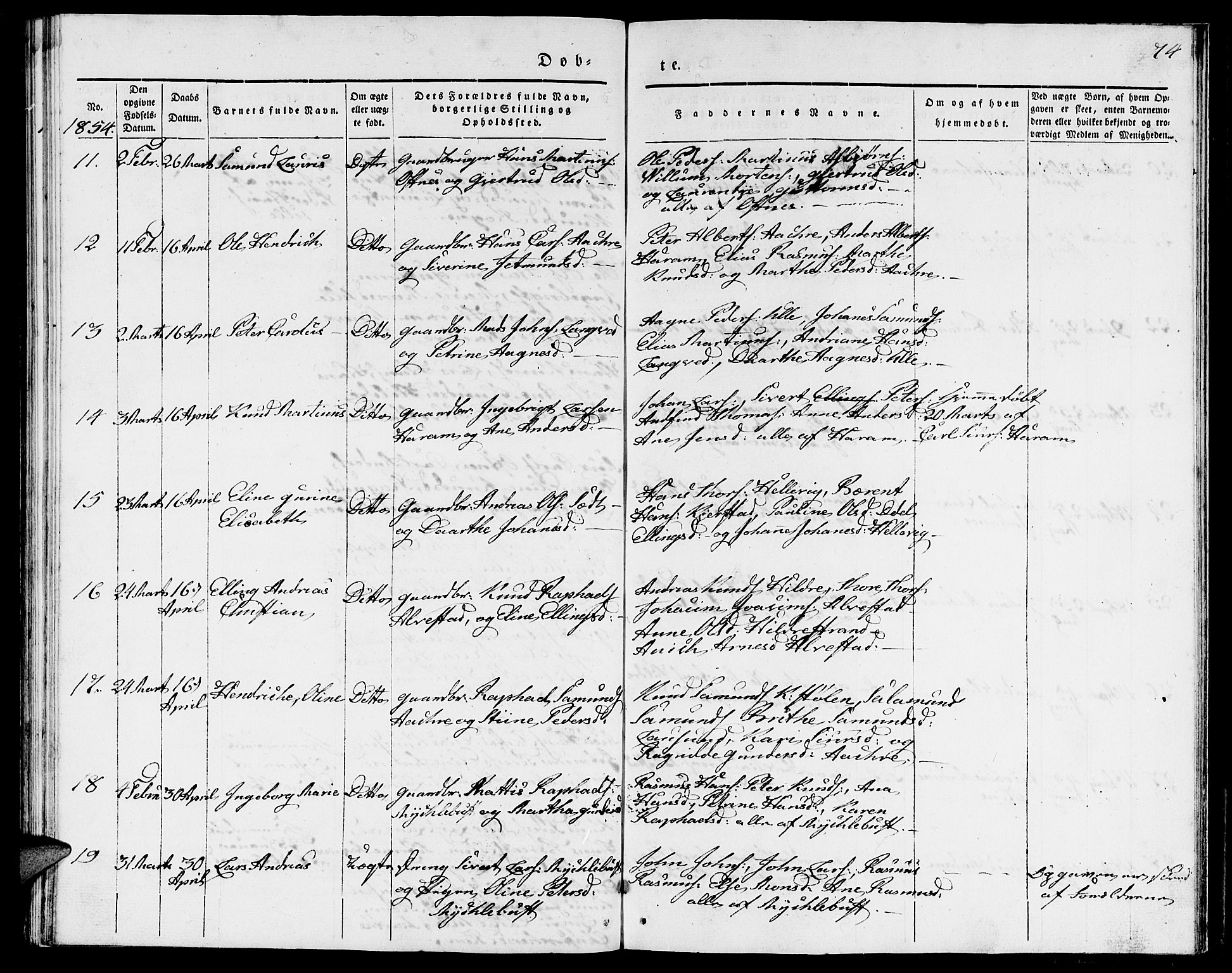 Ministerialprotokoller, klokkerbøker og fødselsregistre - Møre og Romsdal, AV/SAT-A-1454/536/L0507: Klokkerbok nr. 536C02, 1839-1859, s. 74