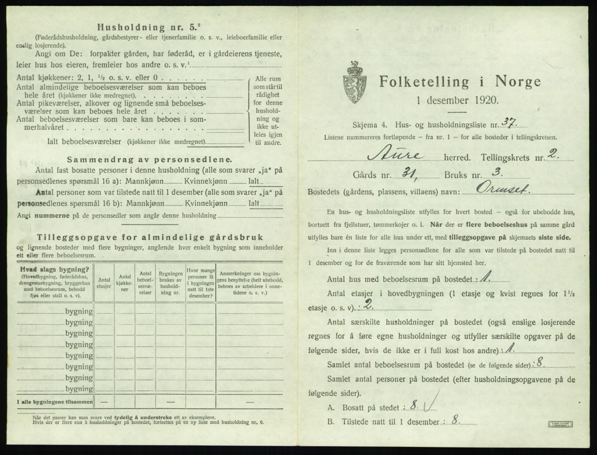 SAT, Folketelling 1920 for 1569 Aure herred, 1920, s. 170