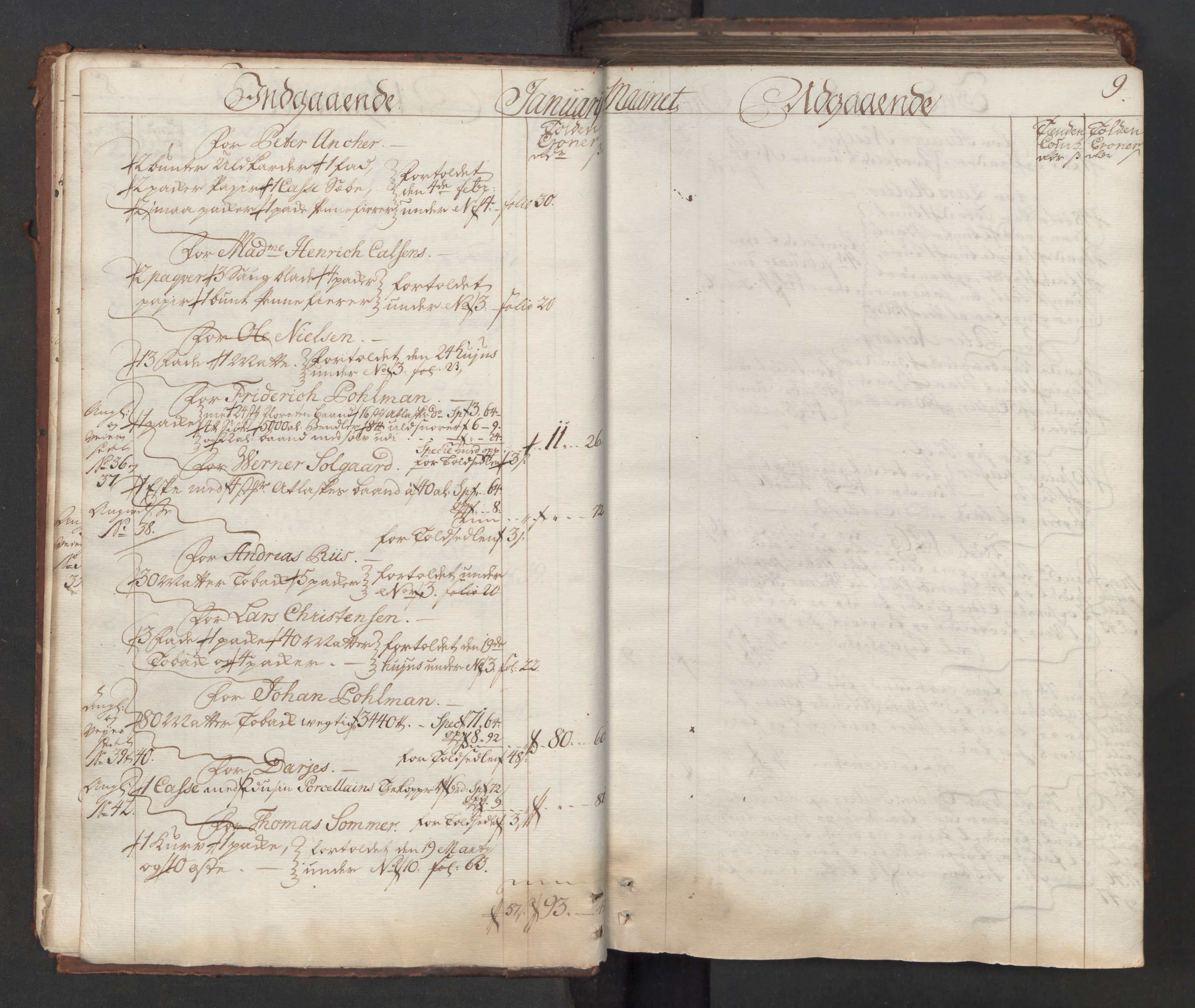 Generaltollkammeret, tollregnskaper, AV/RA-EA-5490/R06/L0015/0001: Tollregnskaper Kristiania / Hovedtollbok, 1733, s. 8b-9a