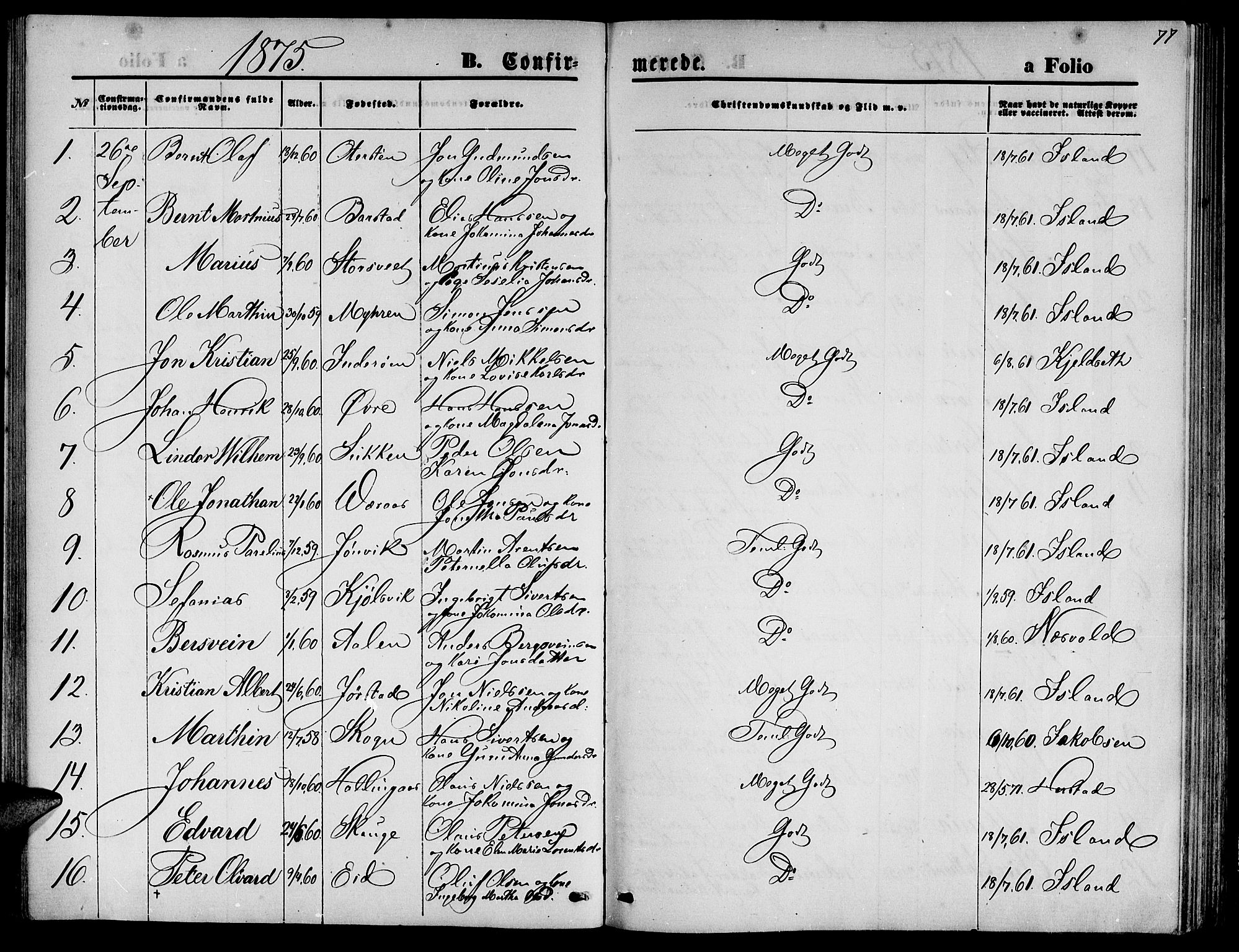 Ministerialprotokoller, klokkerbøker og fødselsregistre - Nord-Trøndelag, AV/SAT-A-1458/722/L0225: Klokkerbok nr. 722C01, 1871-1888, s. 77