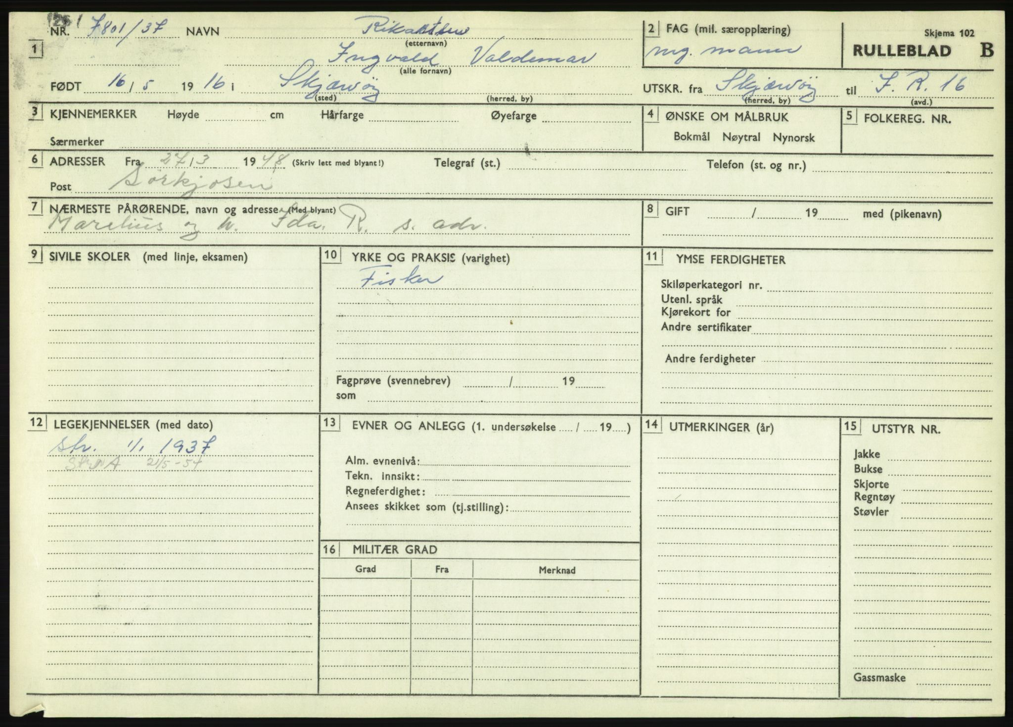 Forsvaret, Troms infanteriregiment nr. 16, AV/RA-RAFA-3146/P/Pa/L0021: Rulleblad for regimentets menige mannskaper, årsklasse 1937, 1937, s. 1067