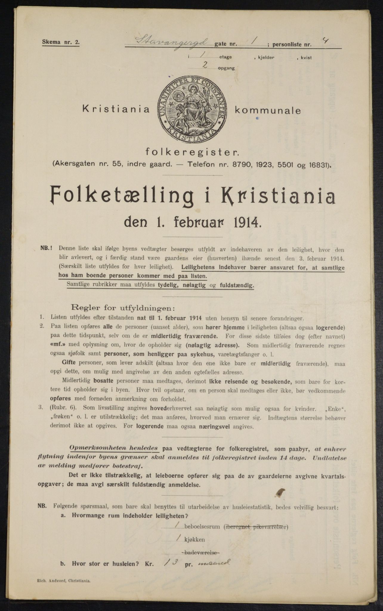 OBA, Kommunal folketelling 1.2.1914 for Kristiania, 1914, s. 100585