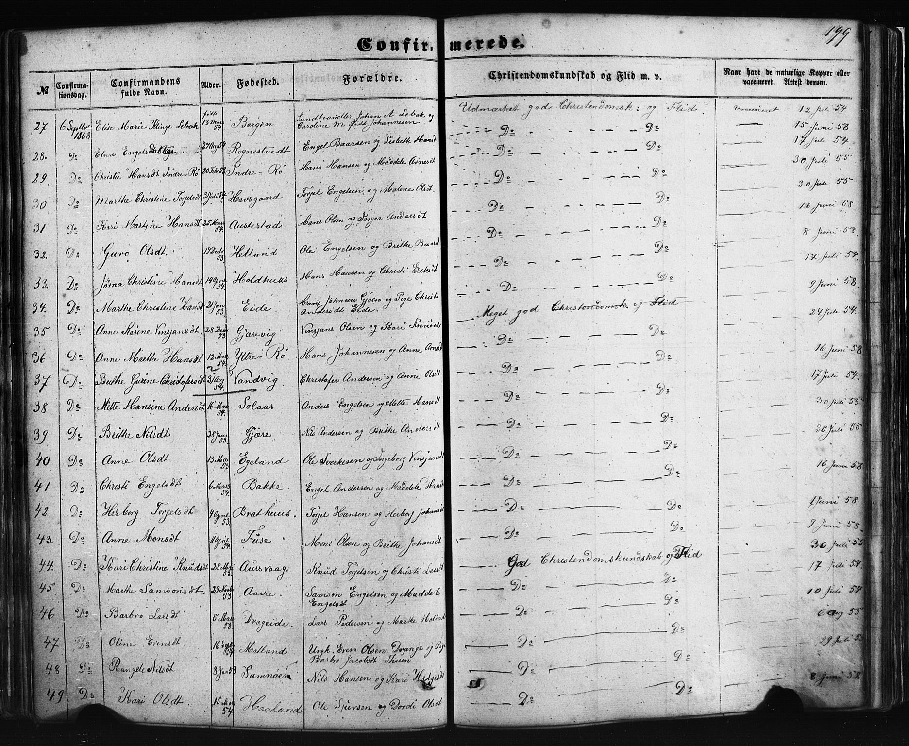 Fusa sokneprestembete, AV/SAB-A-75401/H/Haa: Ministerialbok nr. A 1I, 1855-1879, s. 199