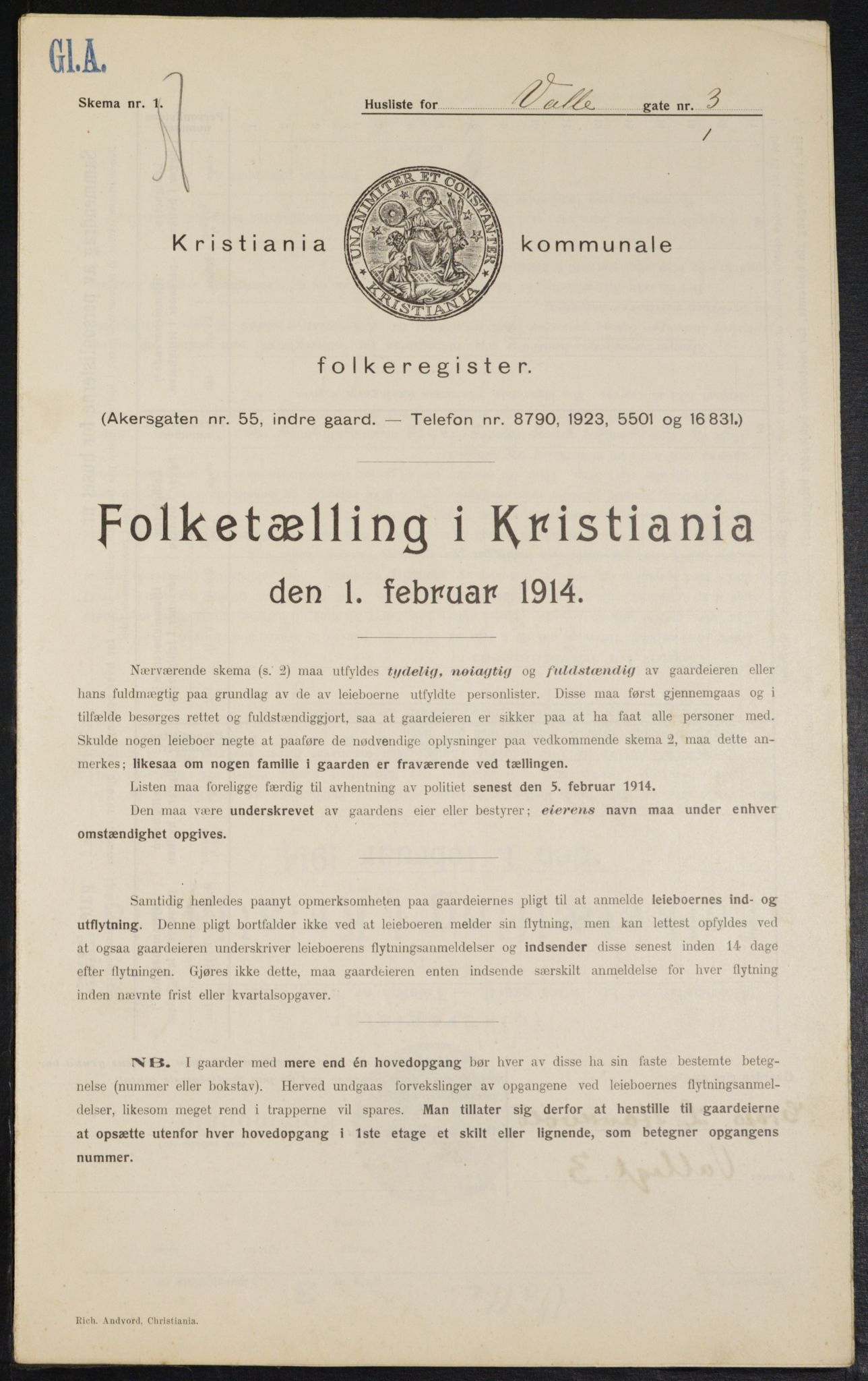 OBA, Kommunal folketelling 1.2.1914 for Kristiania, 1914, s. 122919