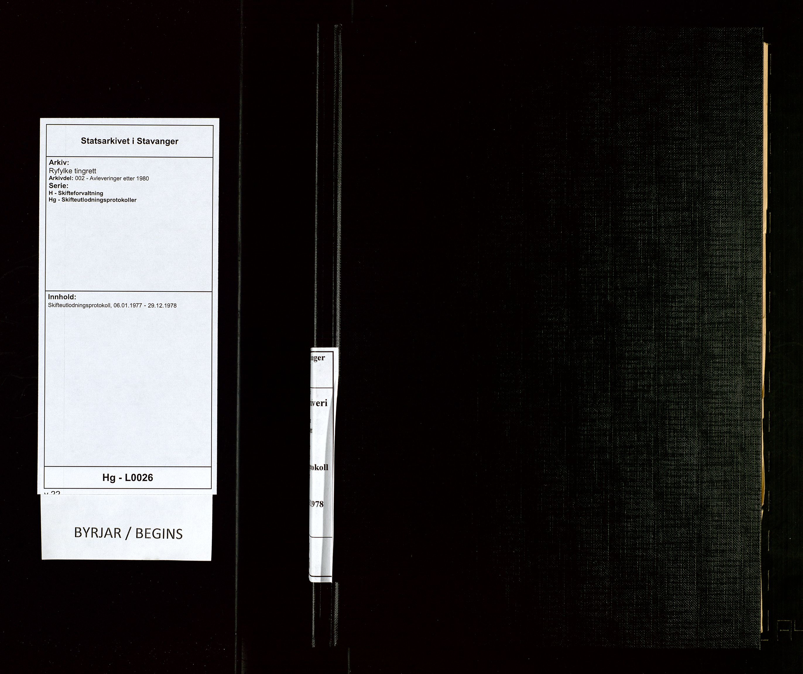 Ryfylke tingrett, AV/SAST-A-100055/002/H/Hg/L0026: Skifteutlodningsprotokoll, 1977-1978