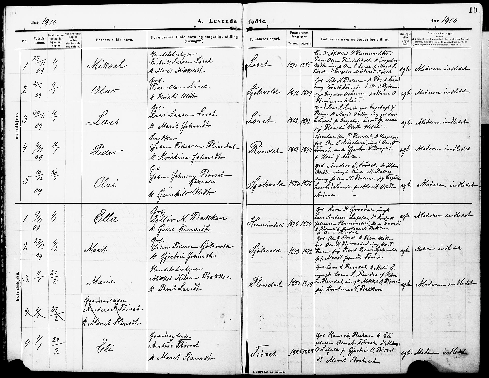 Ministerialprotokoller, klokkerbøker og fødselsregistre - Møre og Romsdal, AV/SAT-A-1454/598/L1079: Klokkerbok nr. 598C04, 1909-1927, s. 10