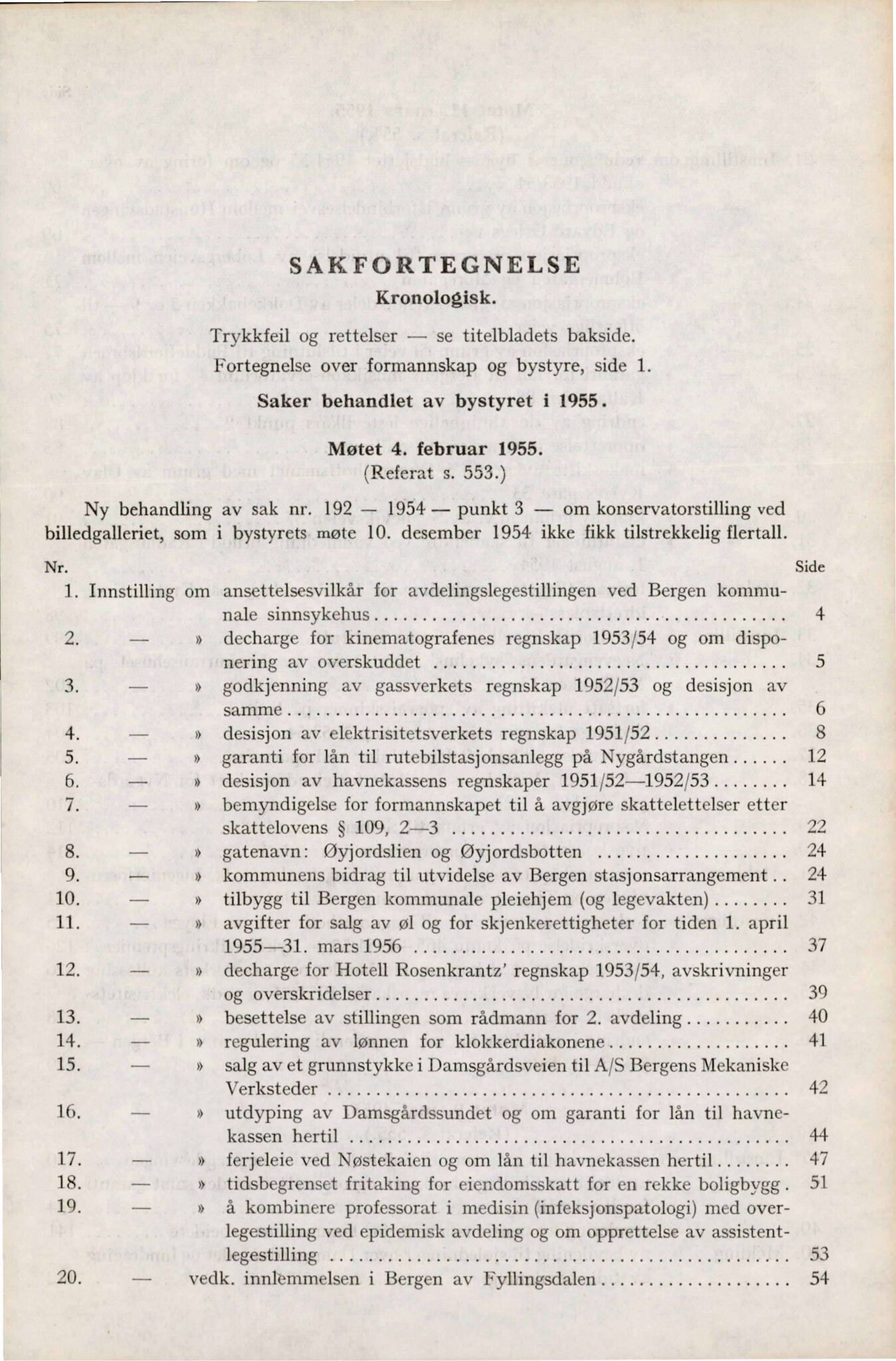 Bergen kommune. Formannskapet, BBA/A-0003/Ad/L0170: Bergens Kommuneforhandlinger, bind I, 1955