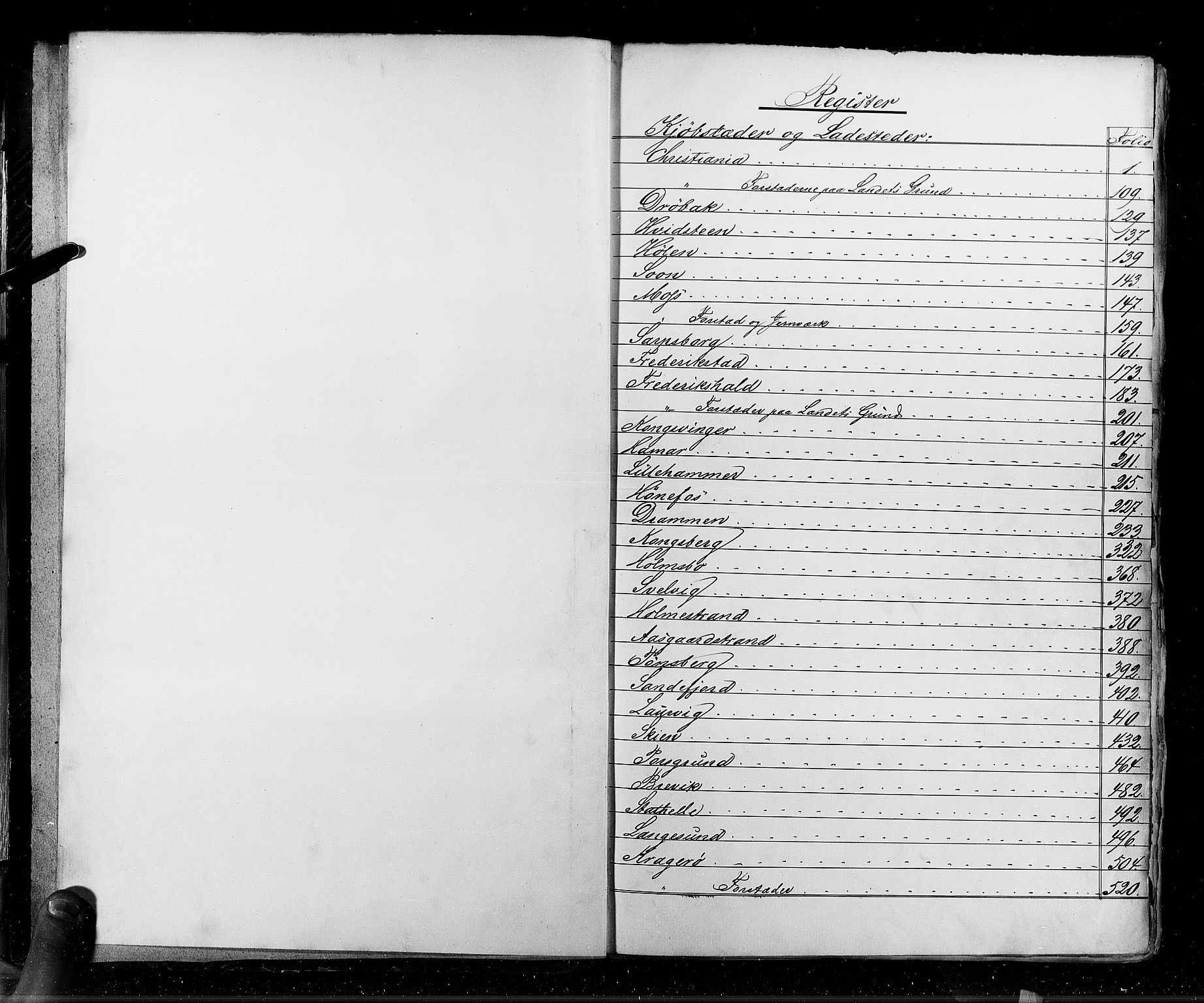 RA, Folketellingen 1855, bind 7: Kjøpsteder og ladesteder: Fredrikshald-Kragerø, 1855