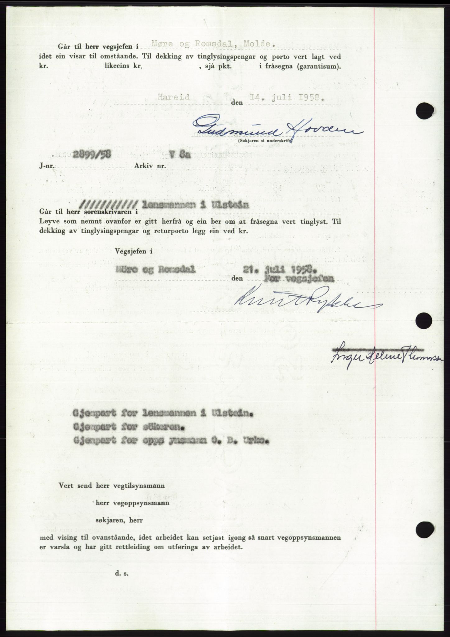 Søre Sunnmøre sorenskriveri, AV/SAT-A-4122/1/2/2C/L0110: Pantebok nr. 36A, 1958-1958, Dagboknr: 1581/1958