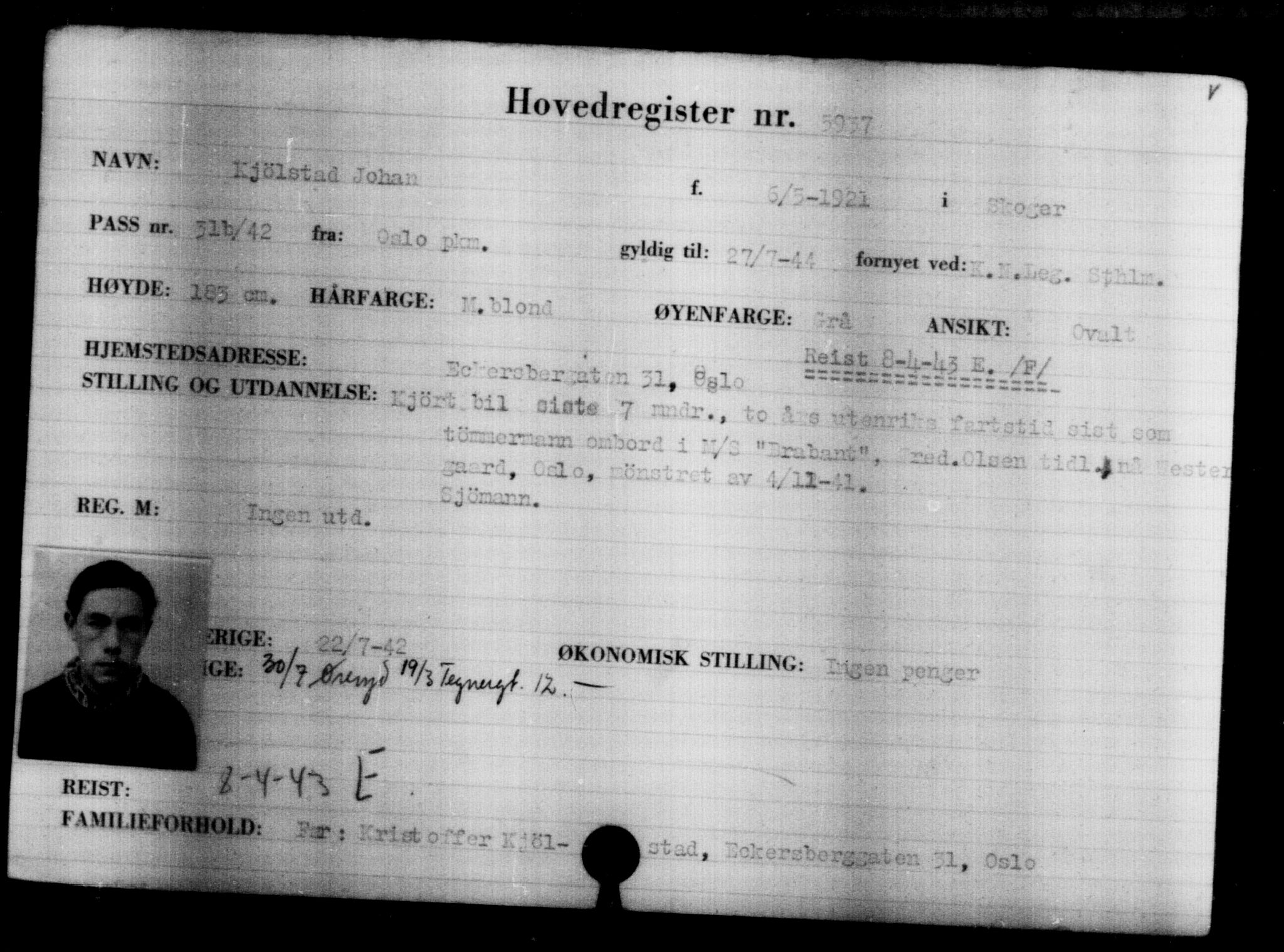Den Kgl. Norske Legasjons Flyktningskontor, AV/RA-S-6753/V/Va/L0004: Kjesäterkartoteket.  Flyktningenr. 3496-6610, 1940-1945, s. 2849