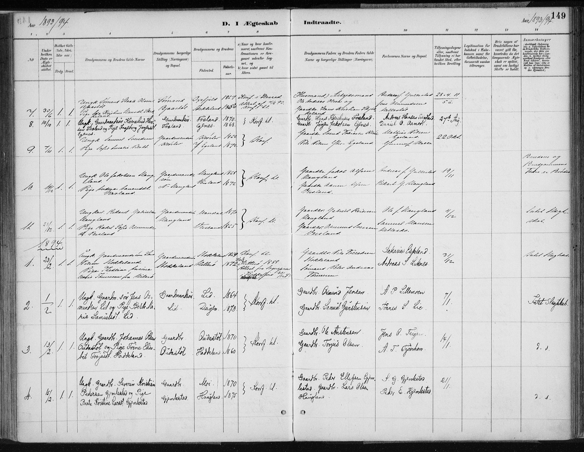 Kvinesdal sokneprestkontor, SAK/1111-0026/F/Fa/Fab/L0008: Ministerialbok nr. A 8, 1886-1897, s. 149