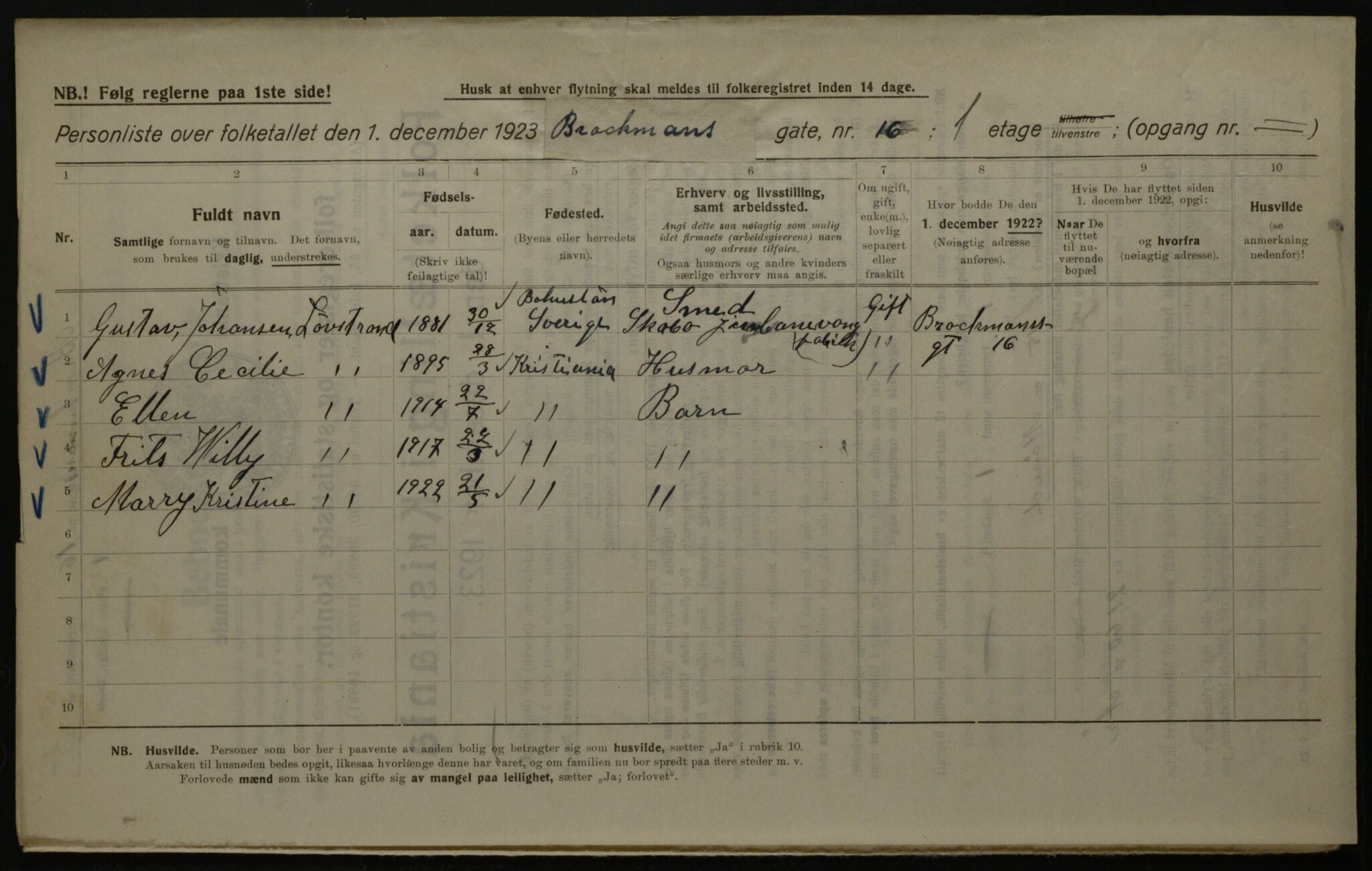 OBA, Kommunal folketelling 1.12.1923 for Kristiania, 1923, s. 10745