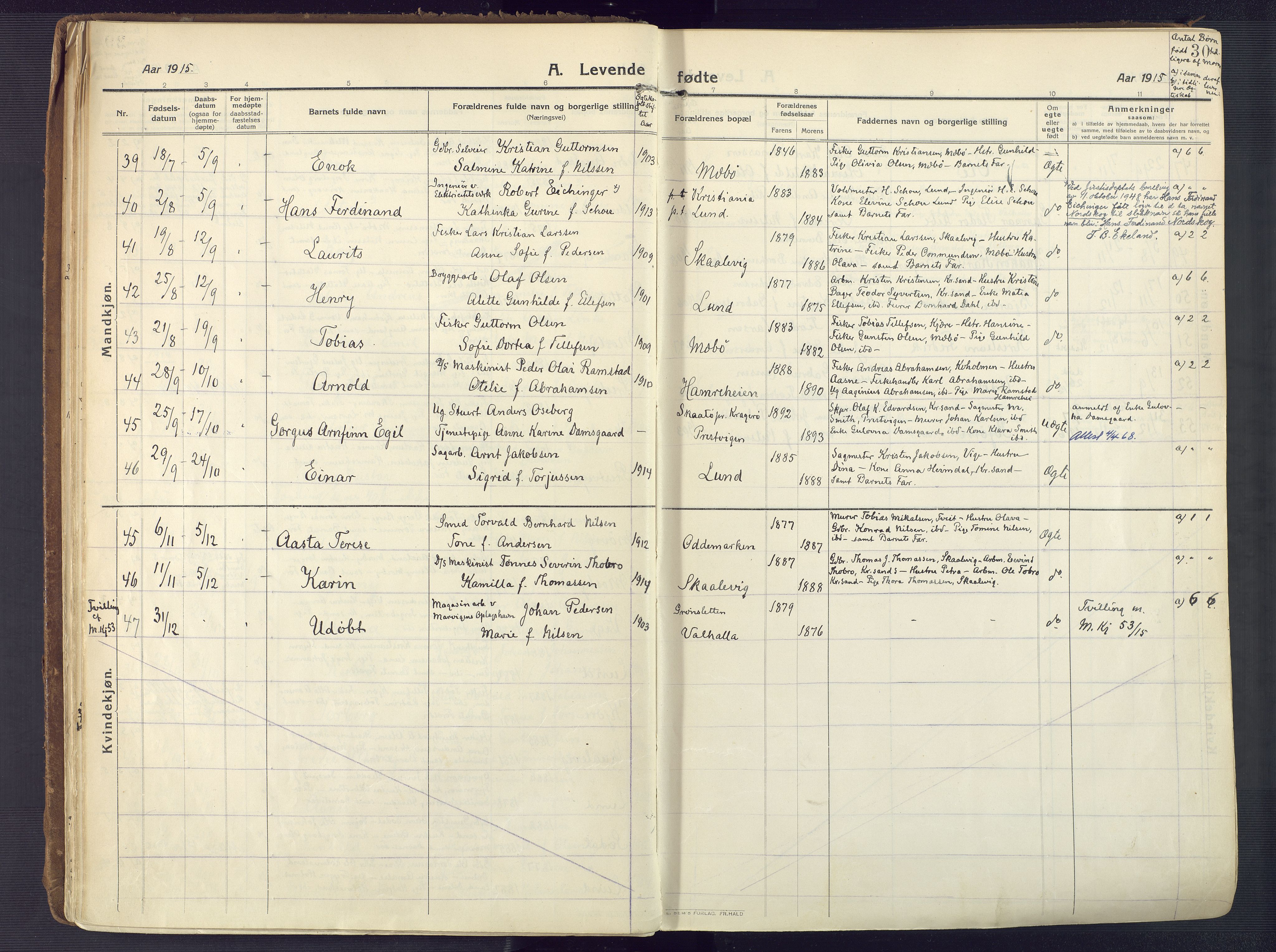 Oddernes sokneprestkontor, AV/SAK-1111-0033/F/Fa/Faa/L0012: Ministerialbok nr. A 12, 1912-1925, s. 30