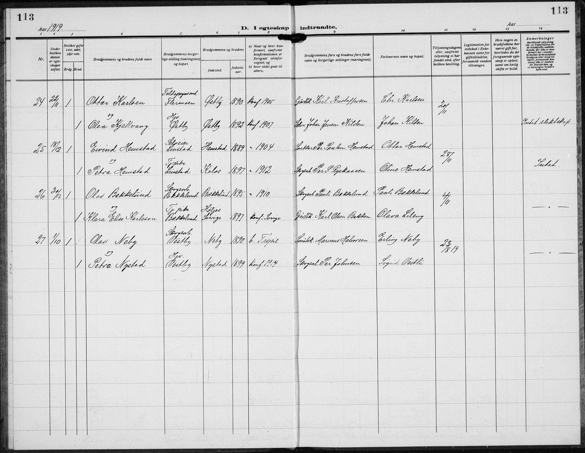 Trysil prestekontor, AV/SAH-PREST-046/H/Ha/Hab/L0010: Klokkerbok nr. 10, 1917-1937, s. 113