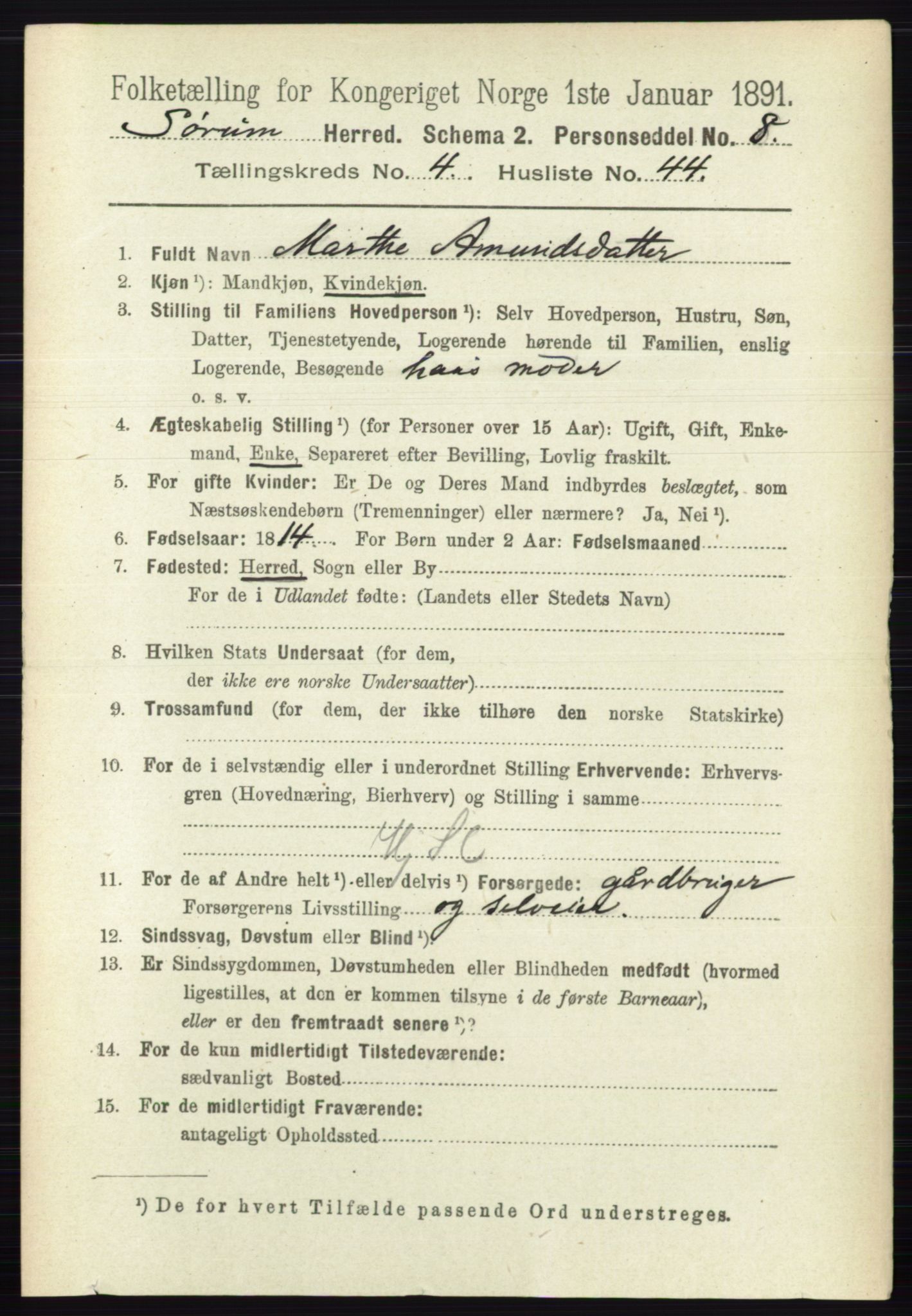 RA, Folketelling 1891 for 0226 Sørum herred, 1891, s. 2135