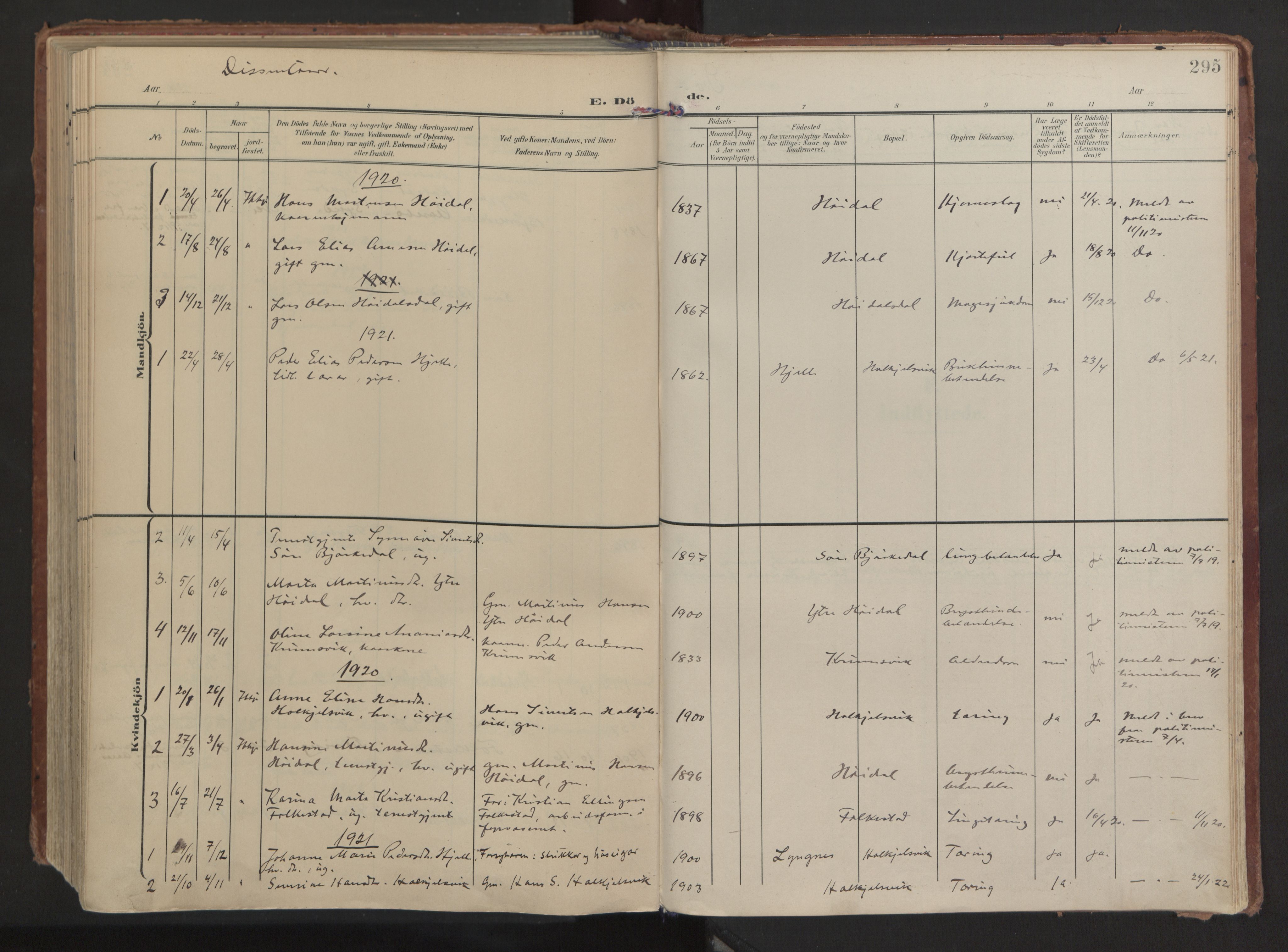 Ministerialprotokoller, klokkerbøker og fødselsregistre - Møre og Romsdal, AV/SAT-A-1454/511/L0144: Ministerialbok nr. 511A11, 1906-1923, s. 295