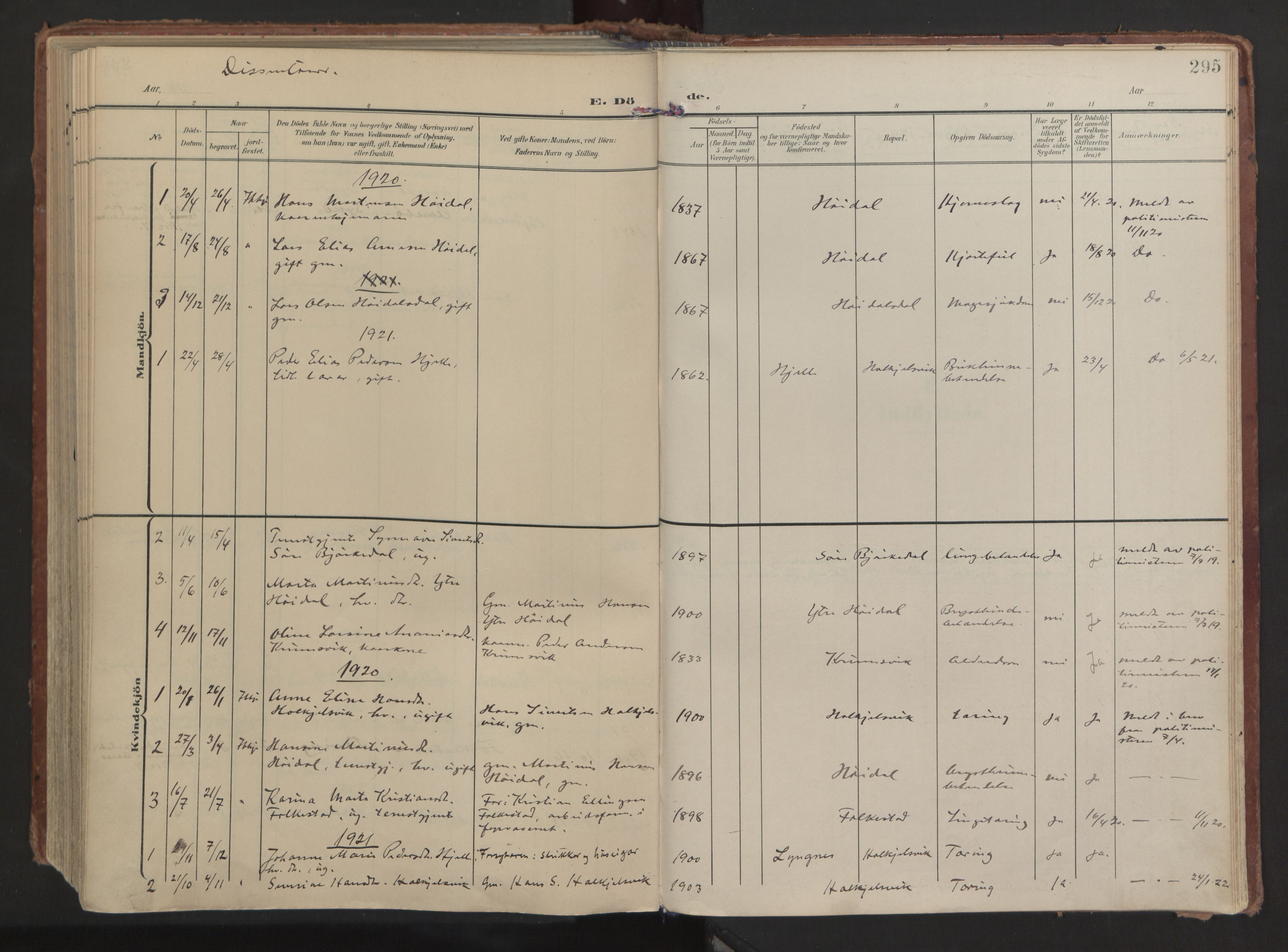 Ministerialprotokoller, klokkerbøker og fødselsregistre - Møre og Romsdal, SAT/A-1454/511/L0144: Ministerialbok nr. 511A11, 1906-1923, s. 295