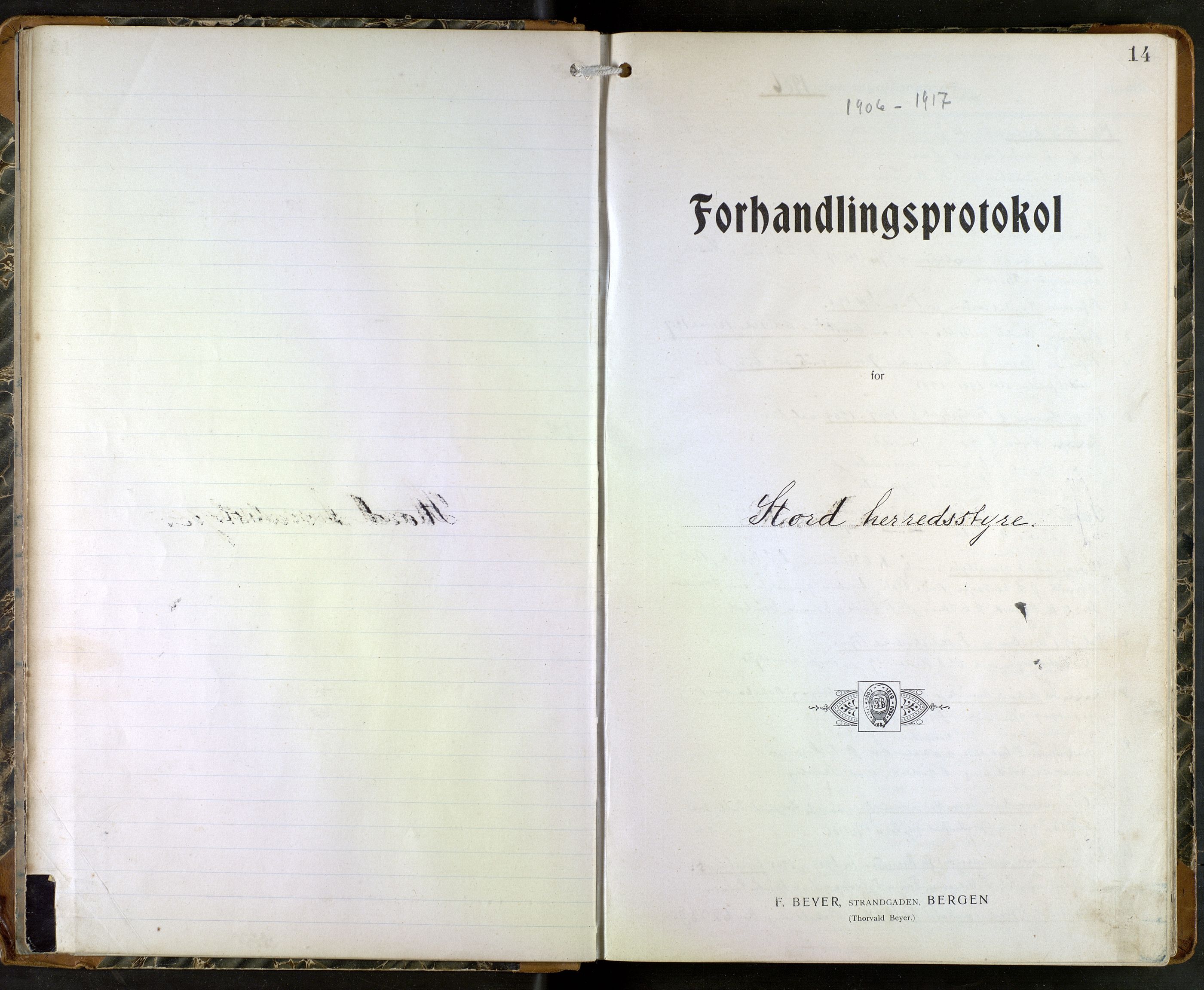 Stord kommune. Formannskapet, IKAH/1221-021/A/Aa/L0004: Møtebok for formannskapet og heradstyret , 1906-1917, s. 14