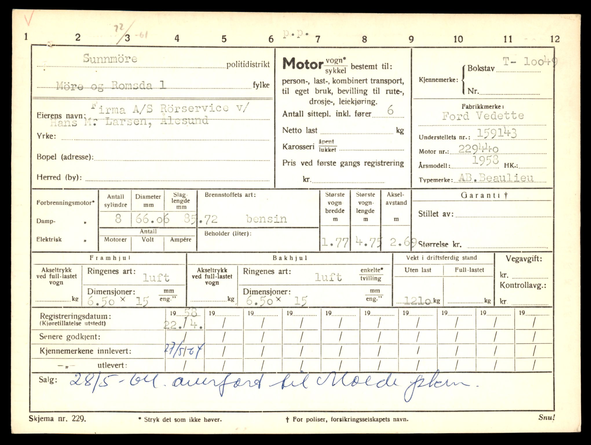 Møre og Romsdal vegkontor - Ålesund trafikkstasjon, AV/SAT-A-4099/F/Fe/L0017: Registreringskort for kjøretøy T 1985 - T 10090, 1927-1998, s. 2207