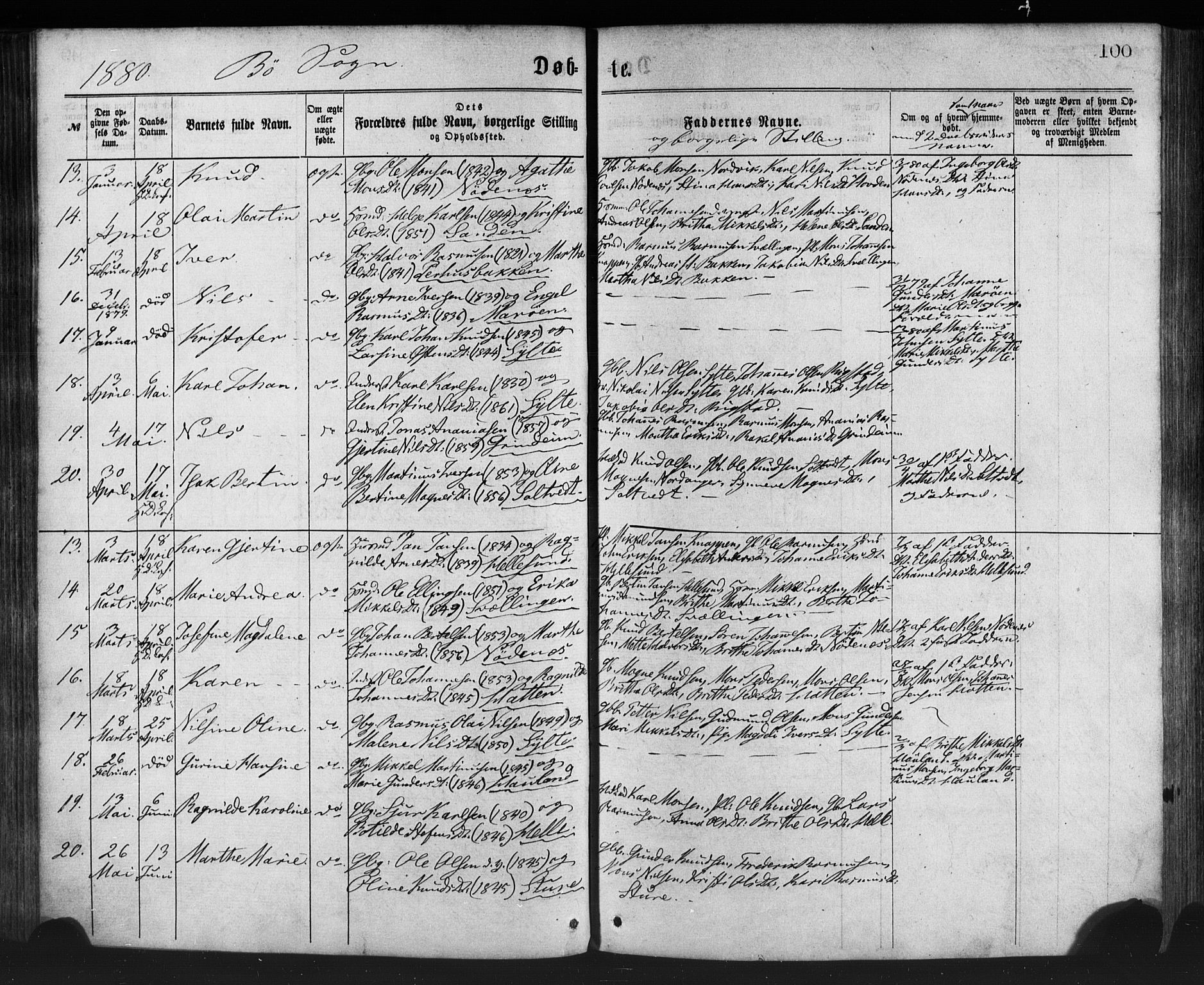 Manger sokneprestembete, AV/SAB-A-76801/H/Haa: Ministerialbok nr. A 8, 1871-1880, s. 100