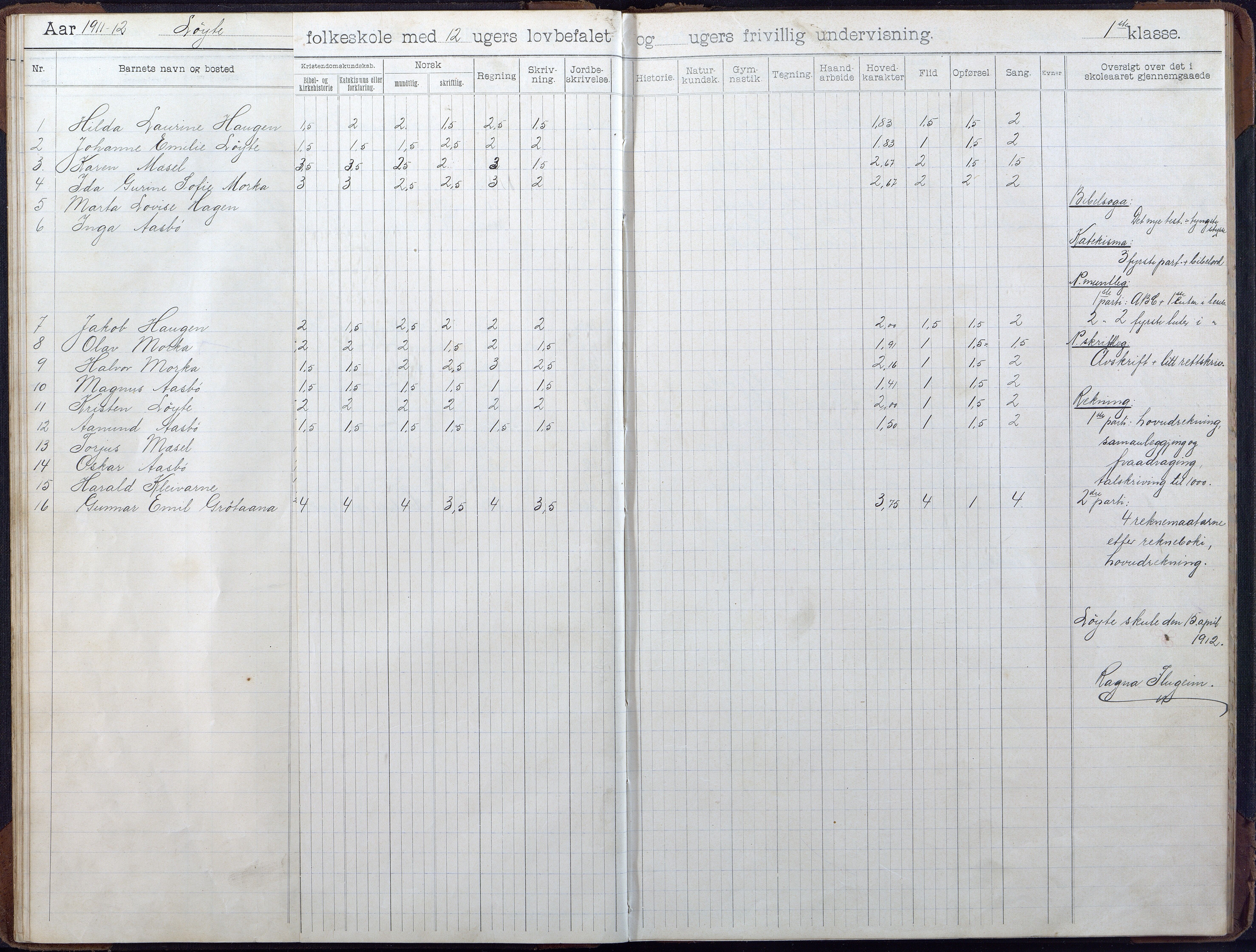 Gjerstad Kommune, Løite Skole, AAKS/KA0911-550c/F02/L0001: Skoleprotokoll, 1903-1914