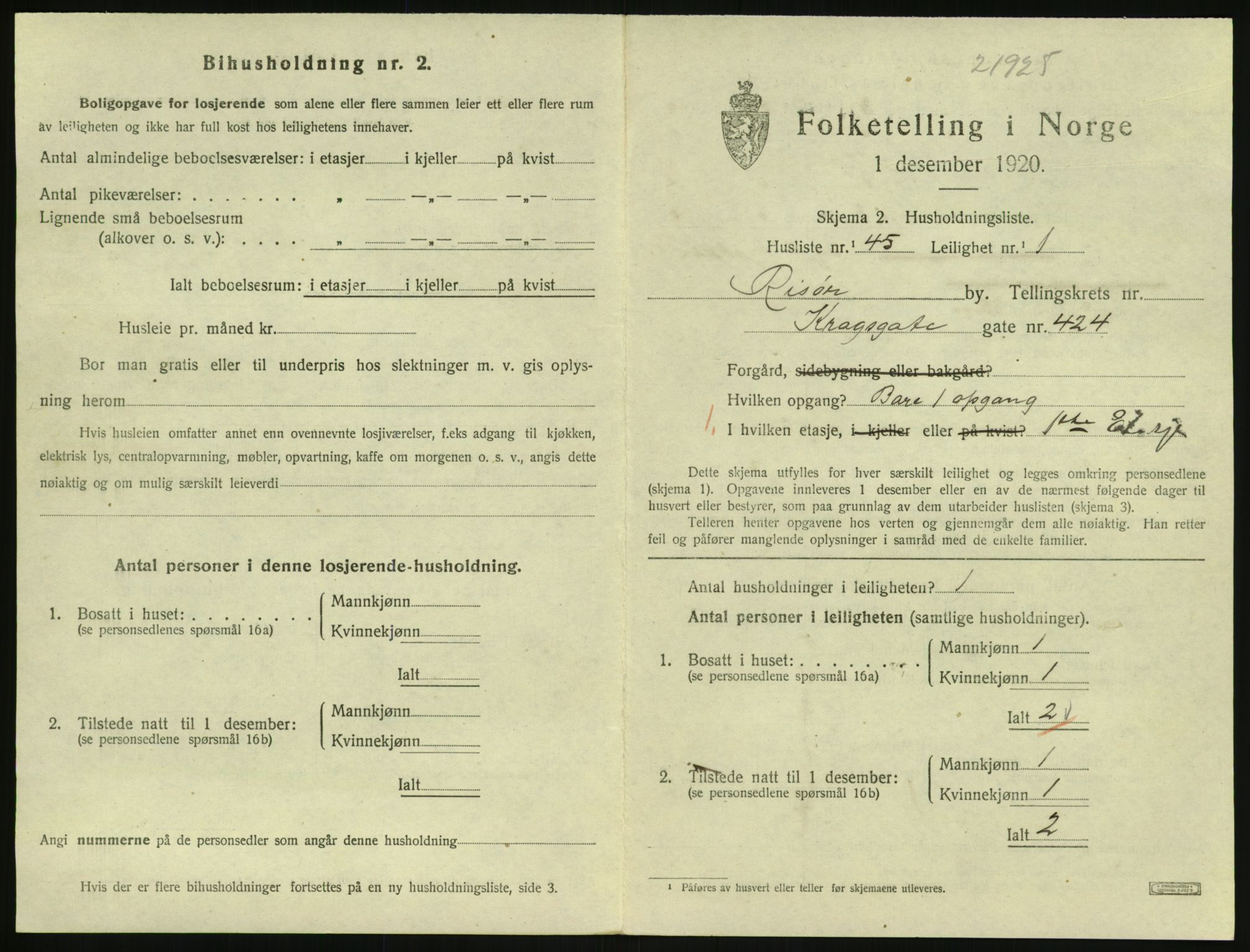 SAK, Folketelling 1920 for 0901 Risør kjøpstad, 1920, s. 2083