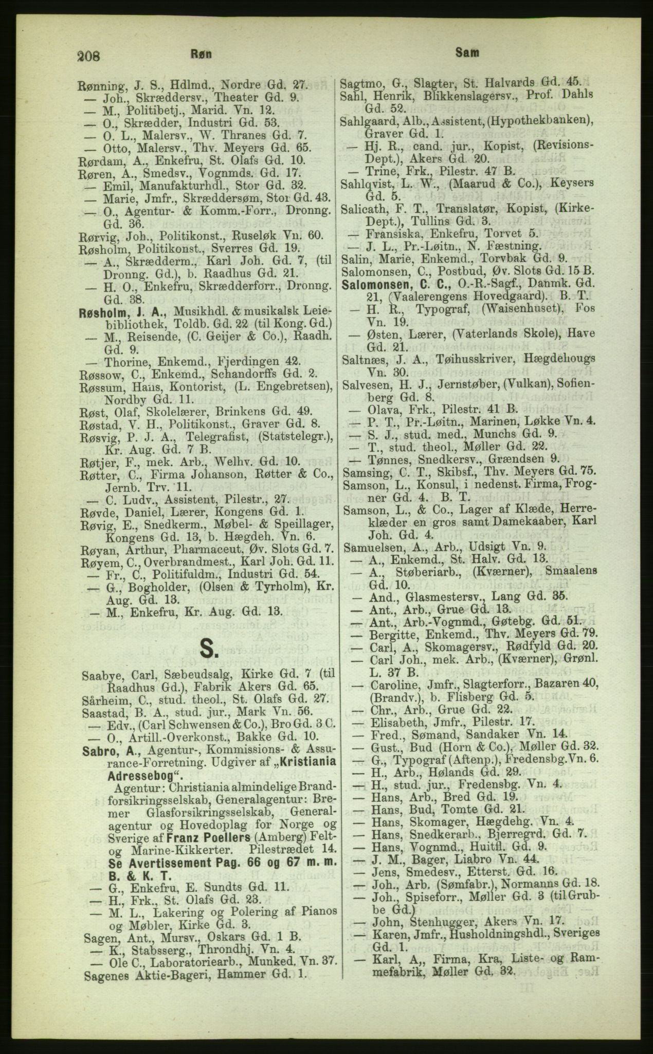 Kristiania/Oslo adressebok, PUBL/-, 1883, s. 208
