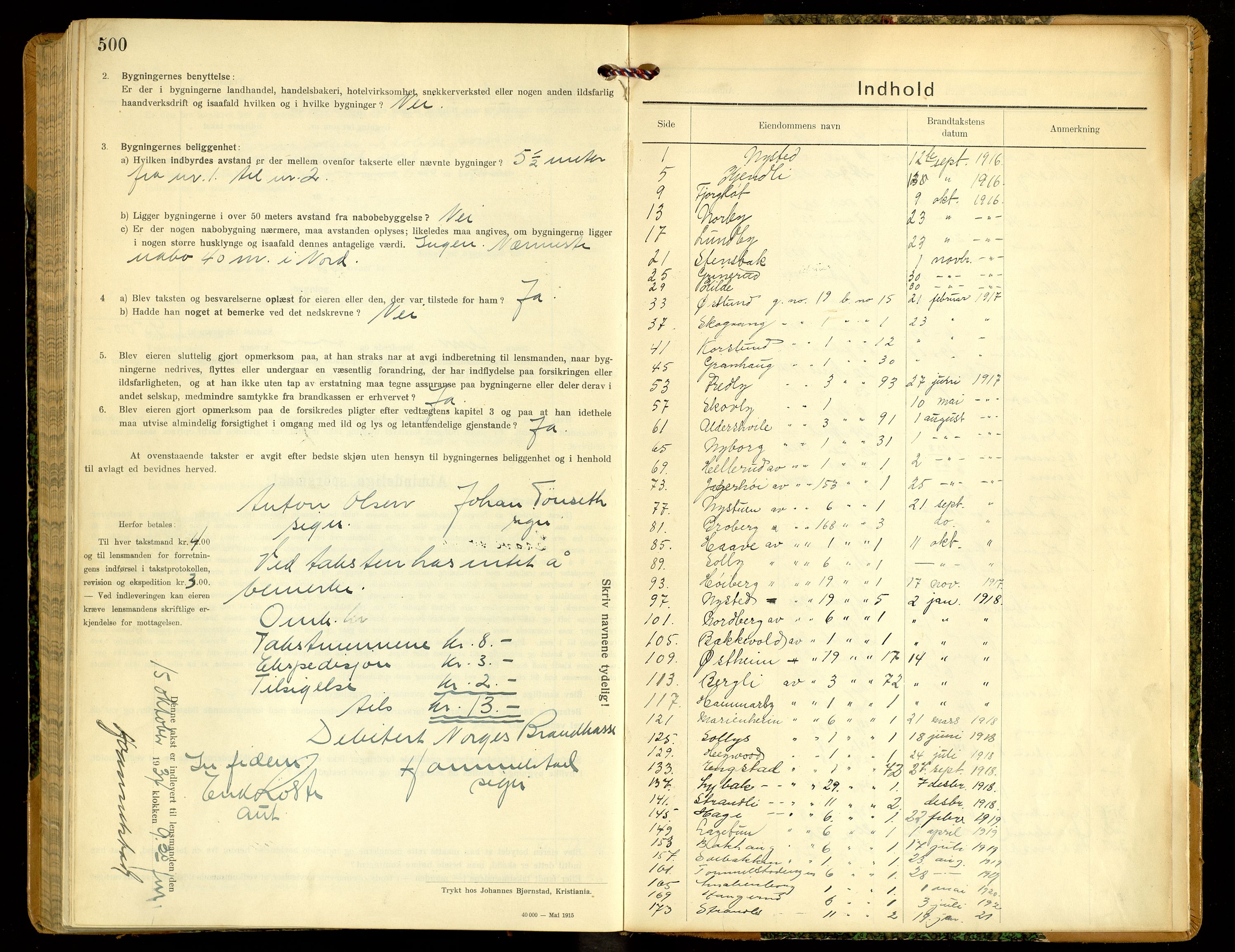 Norges Brannkasse, Vang, Hedmark, AV/SAH-NBRANV-005/F/L0009: Branntakstprotokoll, 1916-1934, s. 500