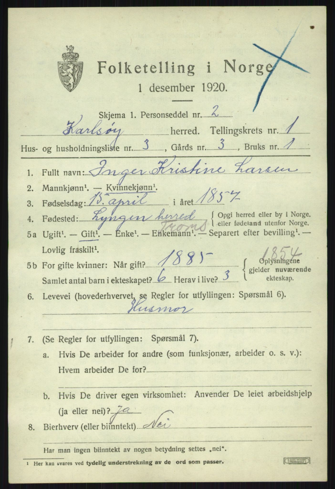 SATØ, Folketelling 1920 for 1936 Karlsøy herred, 1920, s. 768