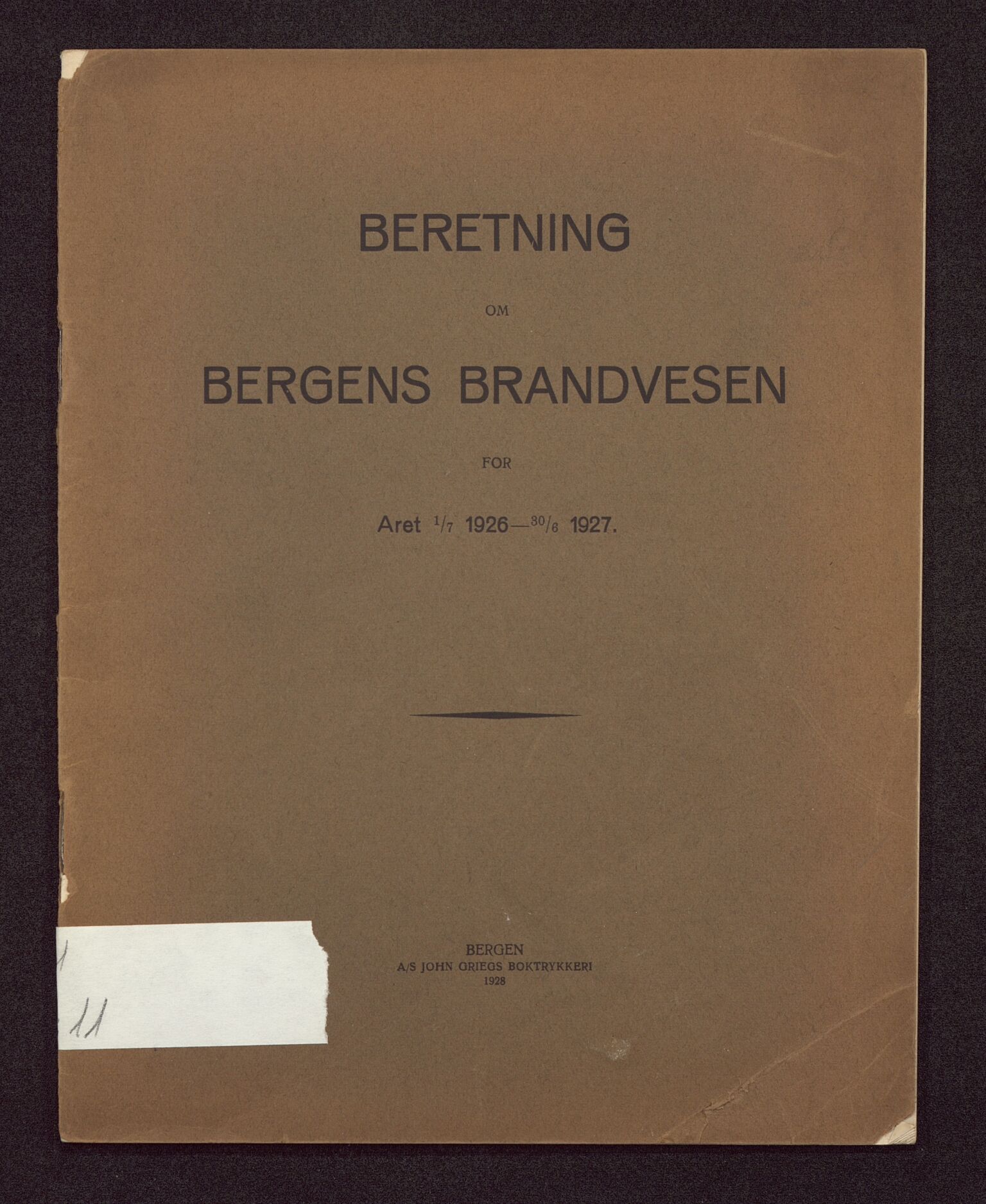 Bergen kommune. Brannvesenet (1863-1971), BBA/A-1181/X/Xa/L0011: Årsberetning, 1926-1927