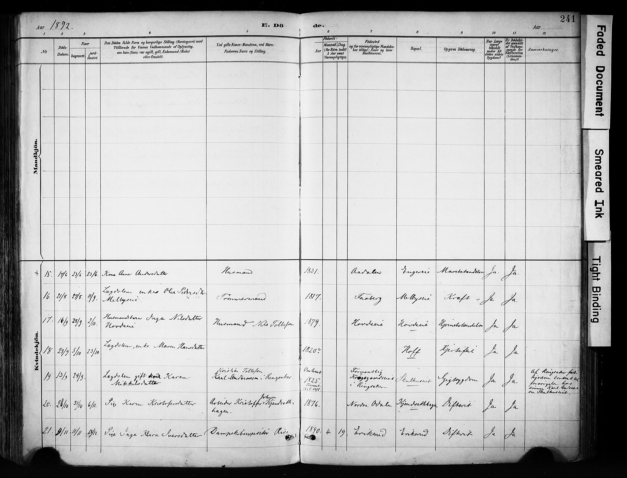 Biri prestekontor, AV/SAH-PREST-096/H/Ha/Haa/L0009: Ministerialbok nr. 9, 1887-1900, s. 241