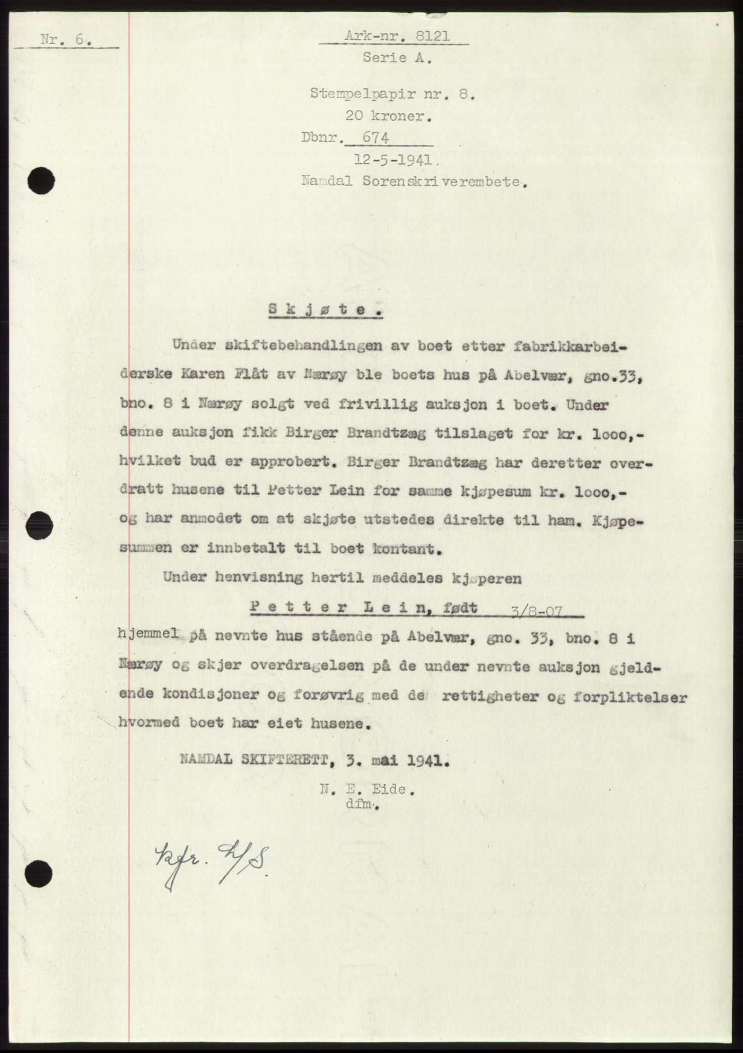 Namdal sorenskriveri, SAT/A-4133/1/2/2C: Pantebok nr. -, 1940-1941, Tingl.dato: 12.05.1941