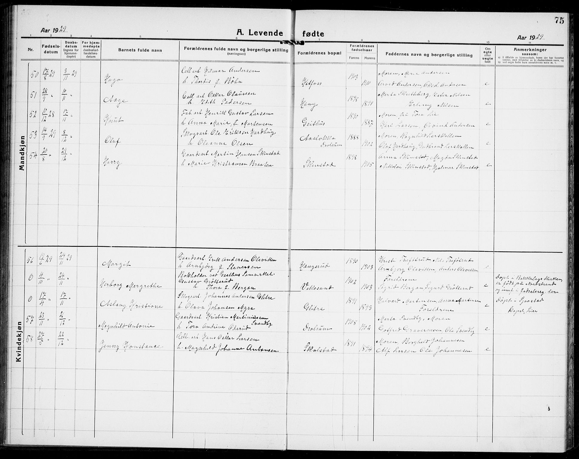 Modum kirkebøker, AV/SAKO-A-234/G/Ga/L0012: Klokkerbok nr. I 12, 1923-1933, s. 75