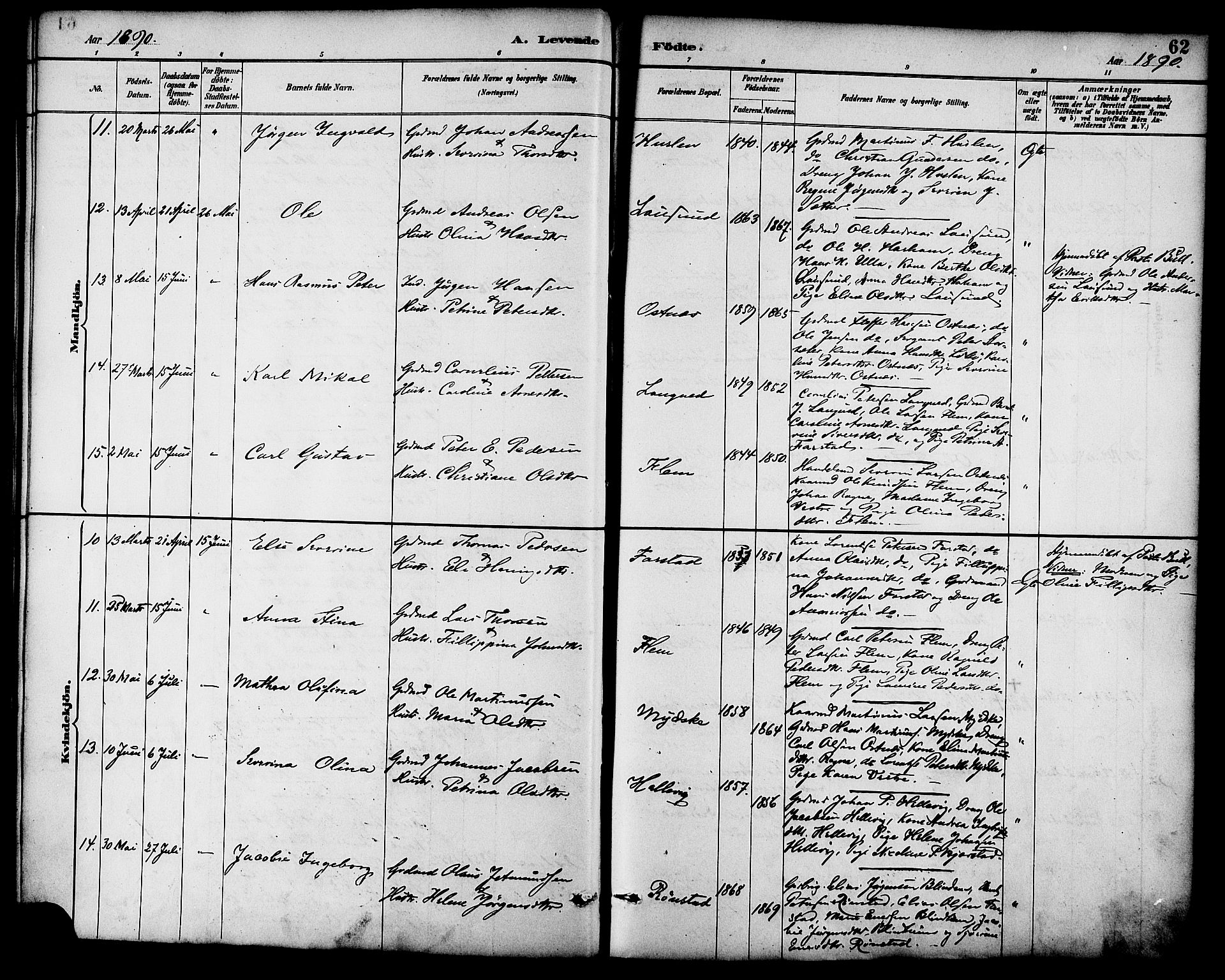 Ministerialprotokoller, klokkerbøker og fødselsregistre - Møre og Romsdal, AV/SAT-A-1454/536/L0501: Ministerialbok nr. 536A10, 1884-1896, s. 62