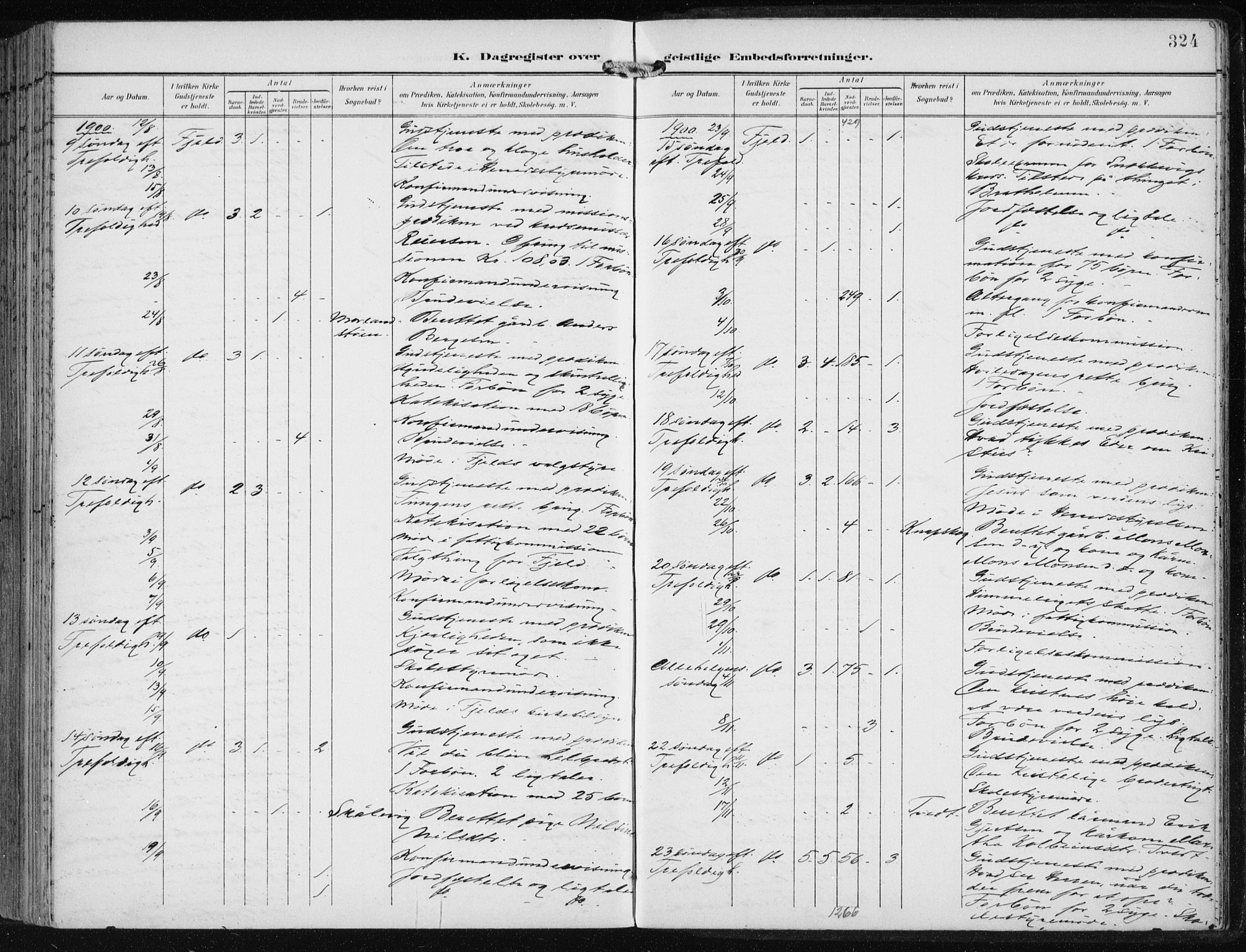 Fjell sokneprestembete, AV/SAB-A-75301/H/Haa: Ministerialbok nr. A  9, 1899-1910, s. 324