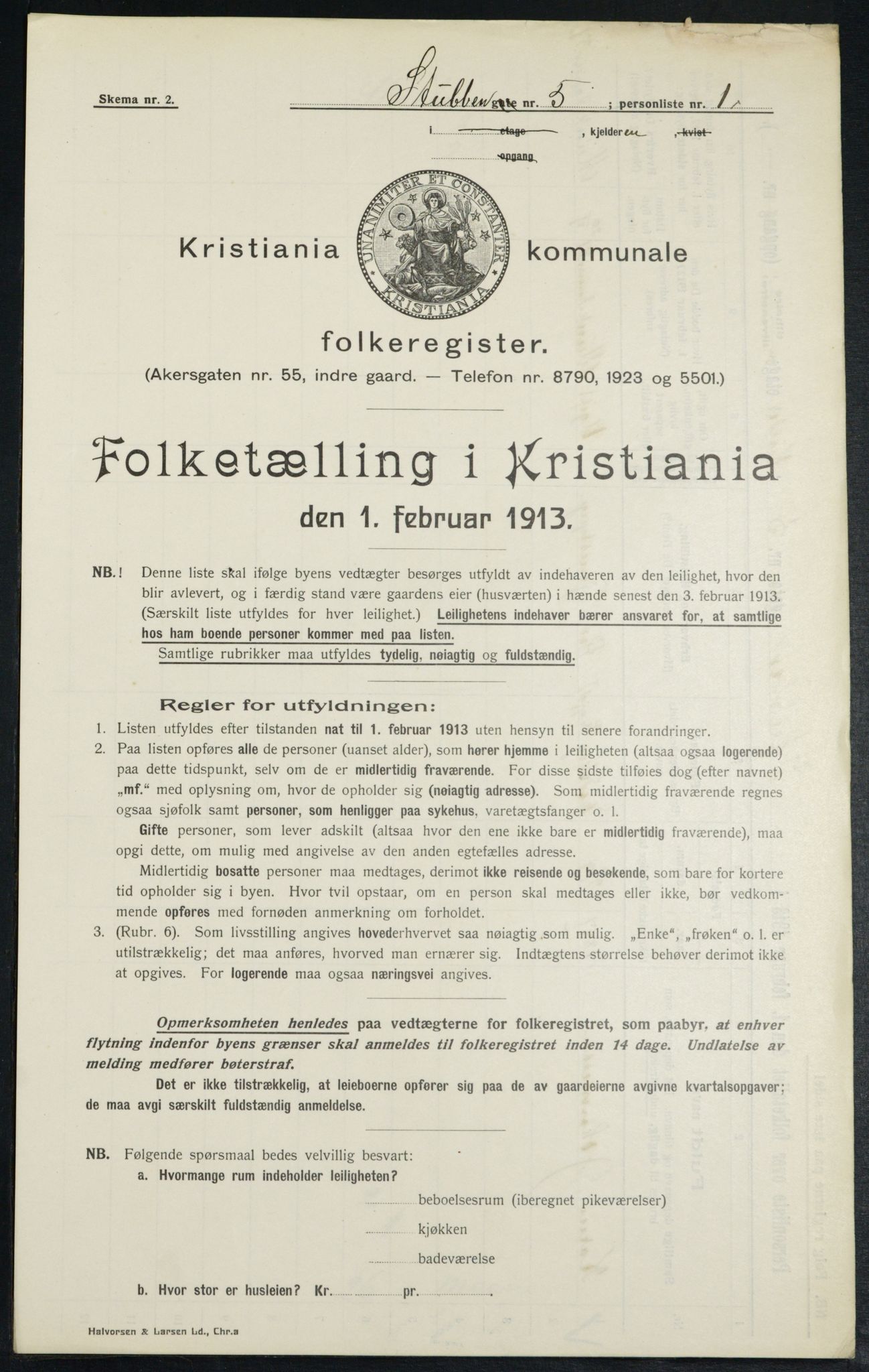 OBA, Kommunal folketelling 1.2.1913 for Kristiania, 1913, s. 104602