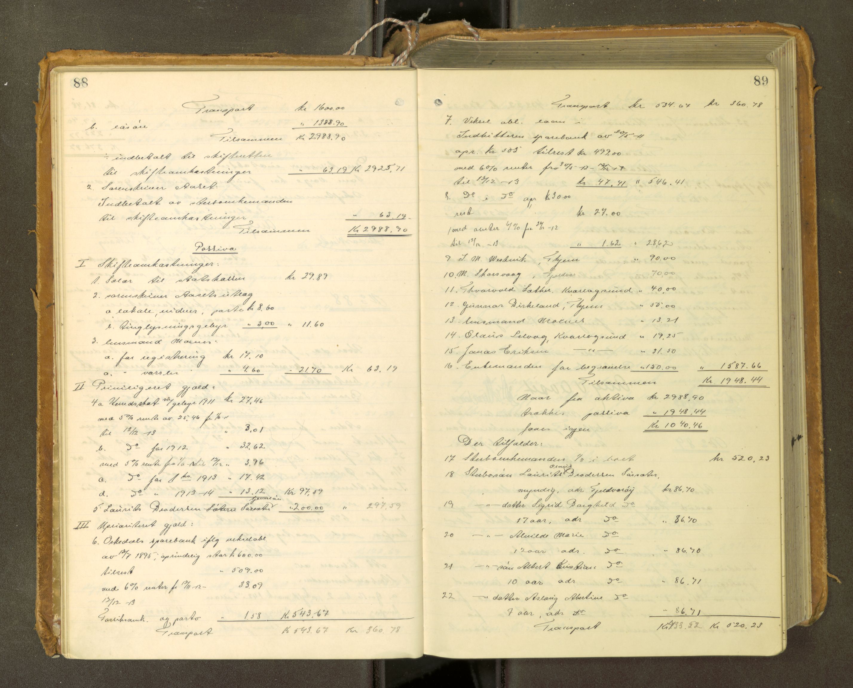 Fosen sorenskriveri, AV/SAT-A-1107/1/3/3A/L0031: Skifteutlodningsprotokoll nr. 10, 1913-1919, s. 88-89