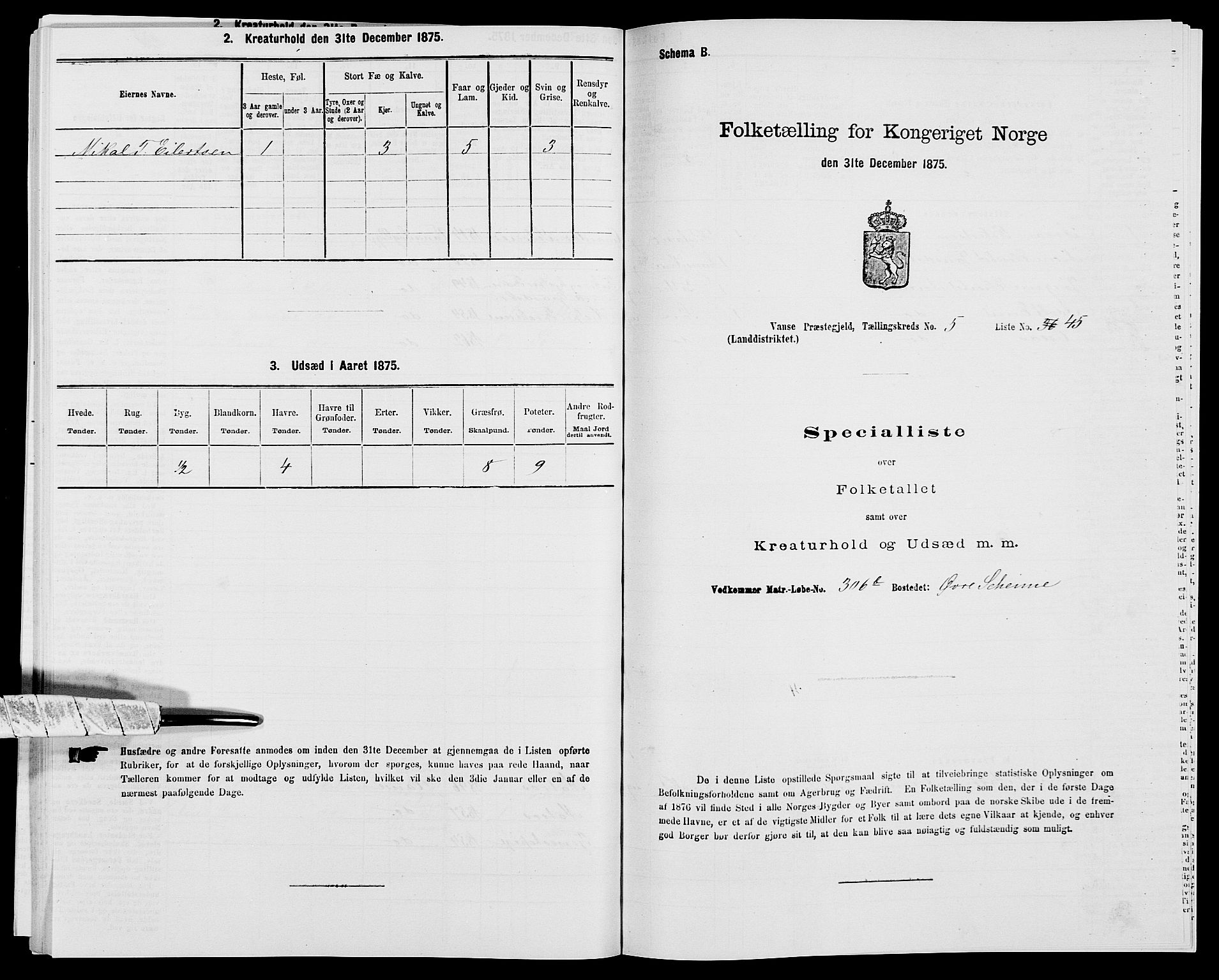 SAK, Folketelling 1875 for 1041L Vanse prestegjeld, Vanse sokn og Farsund landsokn, 1875, s. 837