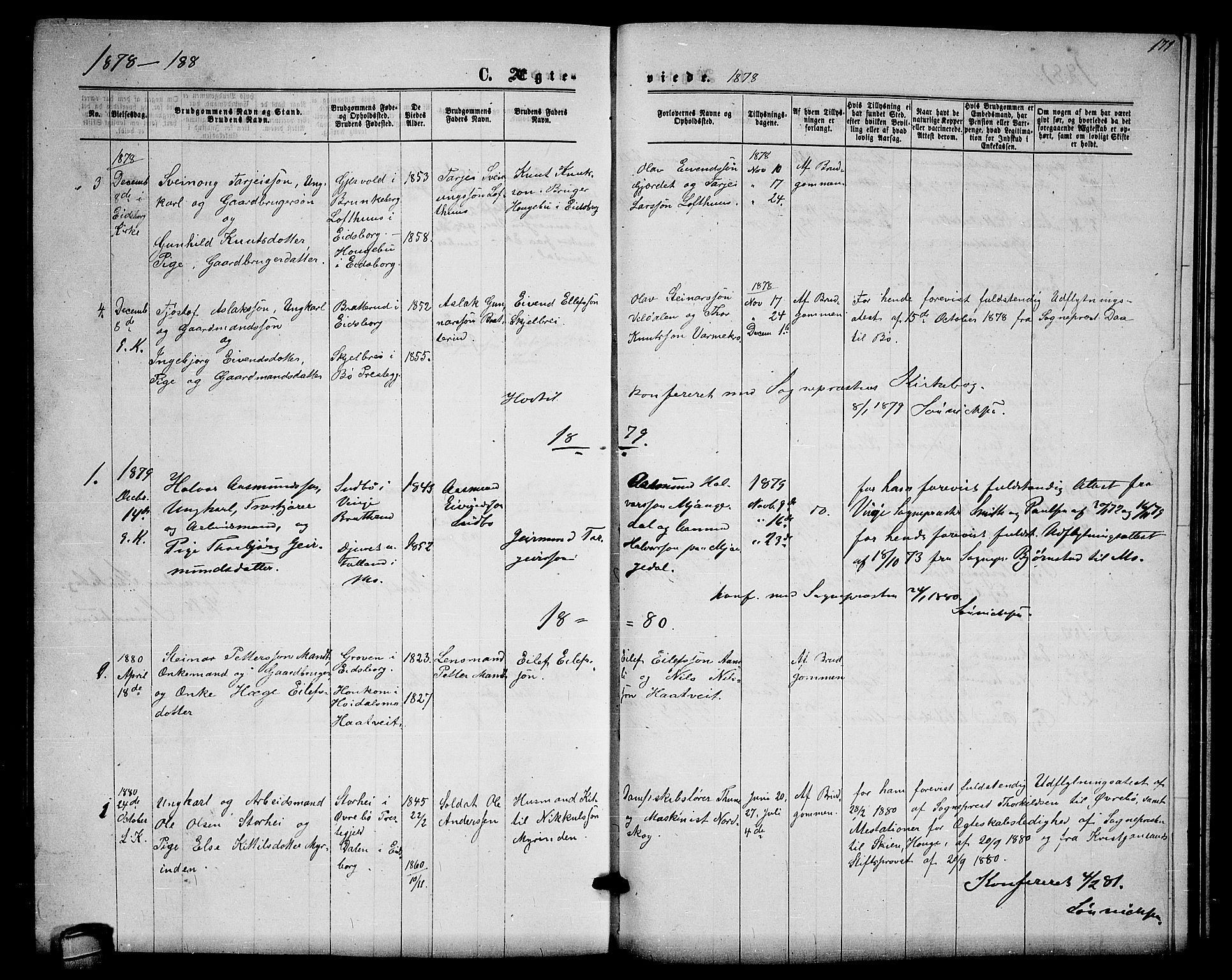 Lårdal kirkebøker, AV/SAKO-A-284/G/Gb/L0002: Klokkerbok nr. II 2, 1865-1888, s. 171