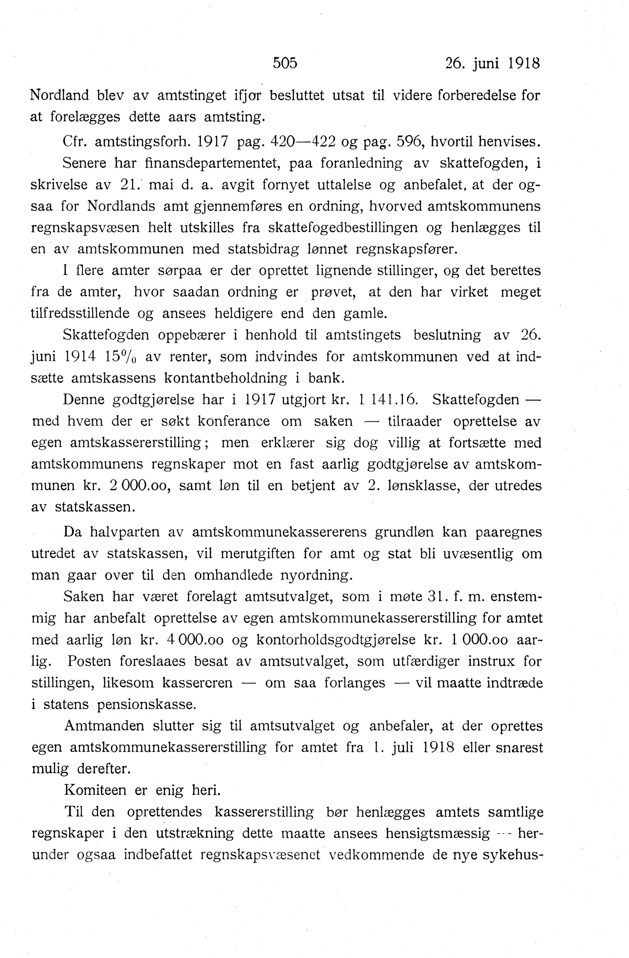 Nordland Fylkeskommune. Fylkestinget, AIN/NFK-17/176/A/Ac/L0041: Fylkestingsforhandlinger 1918, 1918