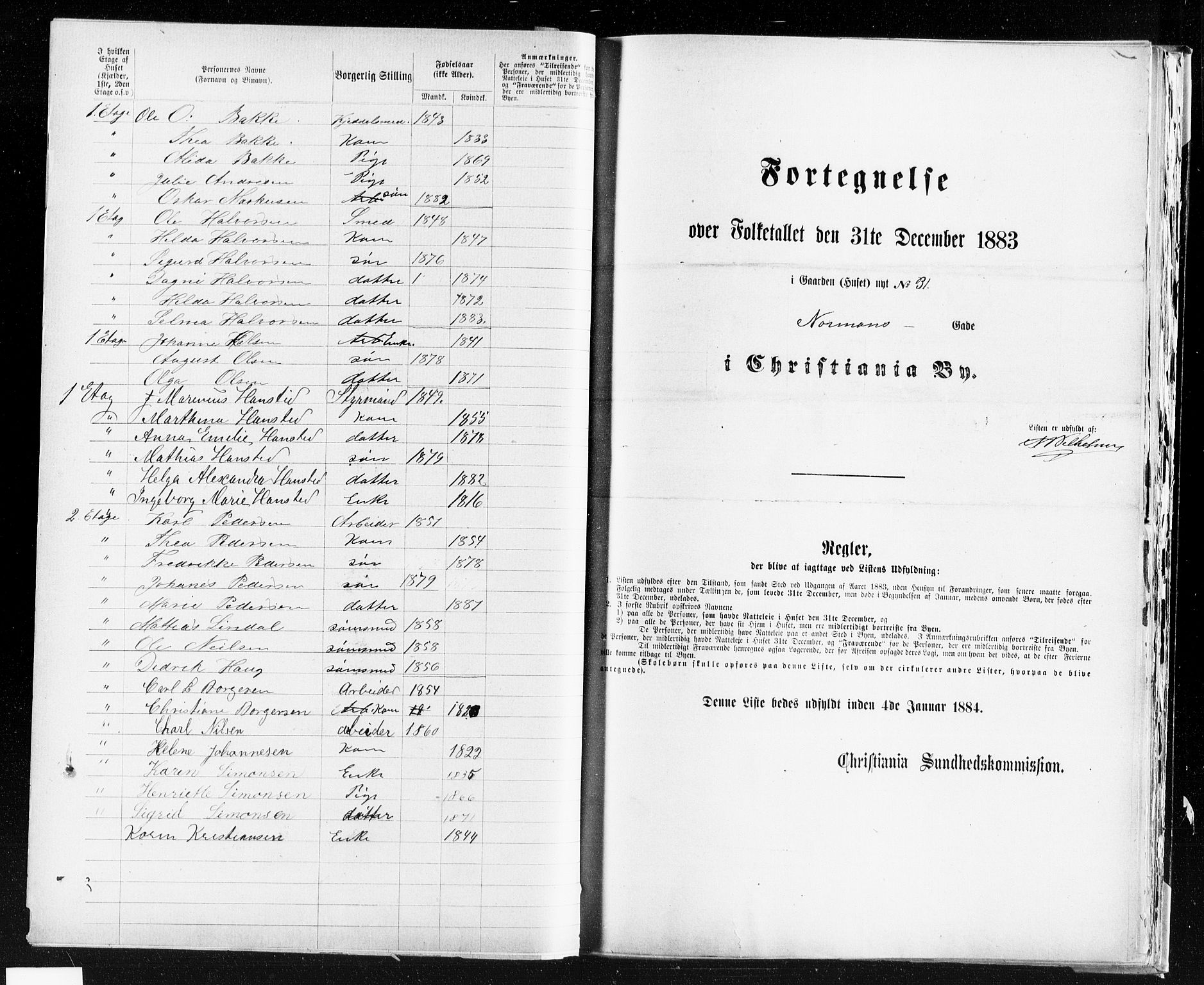 OBA, Kommunal folketelling 31.12.1883 for Kristiania kjøpstad, 1883, s. 3107