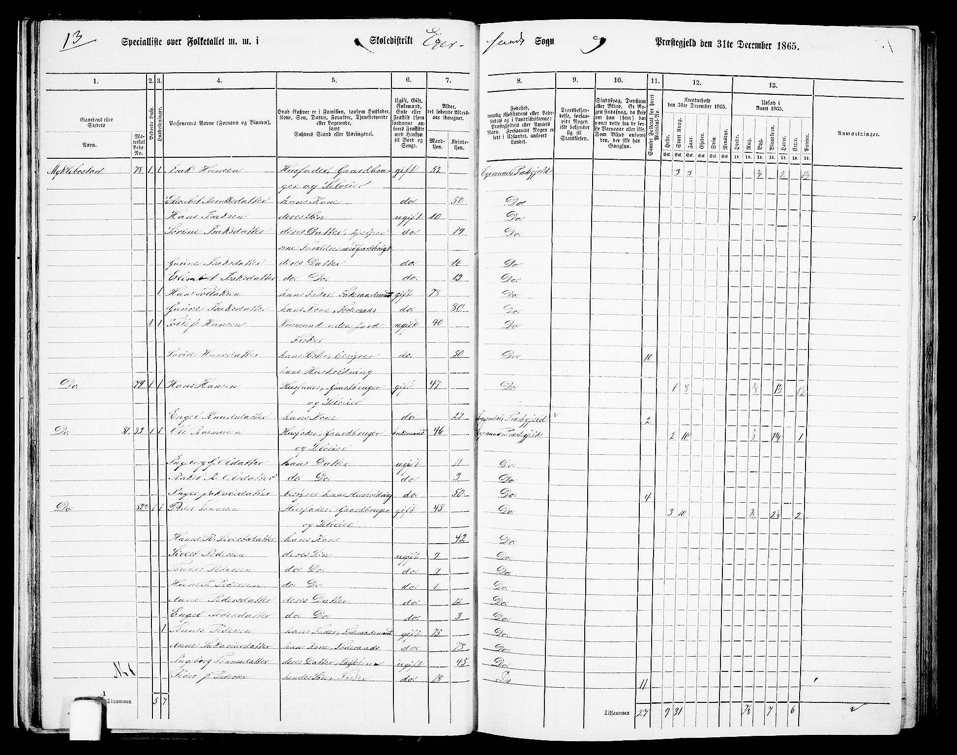 RA, Folketelling 1865 for 1116L Eigersund prestegjeld, Eigersund landsokn og Ogna sokn, 1865, s. 30