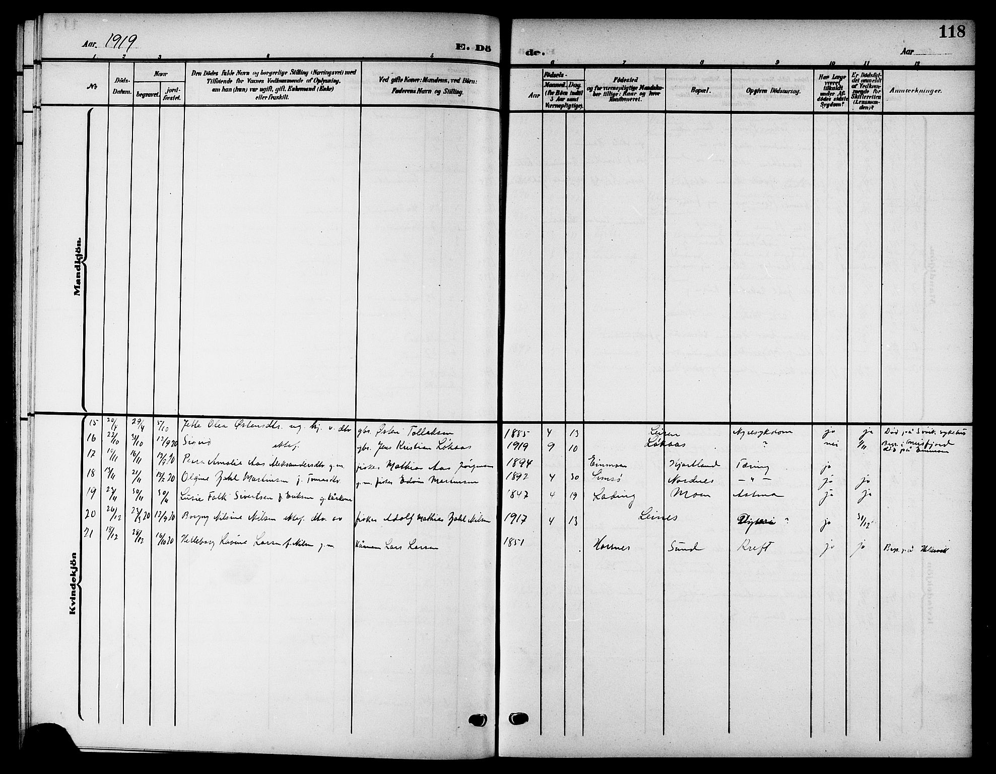 Ministerialprotokoller, klokkerbøker og fødselsregistre - Nordland, SAT/A-1459/832/L0494: Klokkerbok nr. 832C01, 1906-1922, s. 118