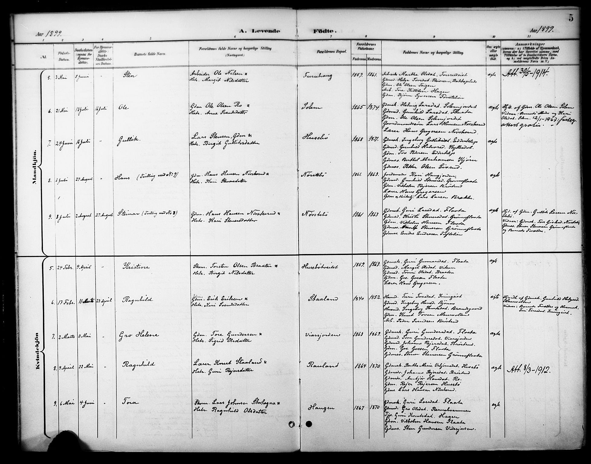 Nore kirkebøker, SAKO/A-238/F/Fc/L0005: Ministerialbok nr. III 5, 1898-1922, s. 5