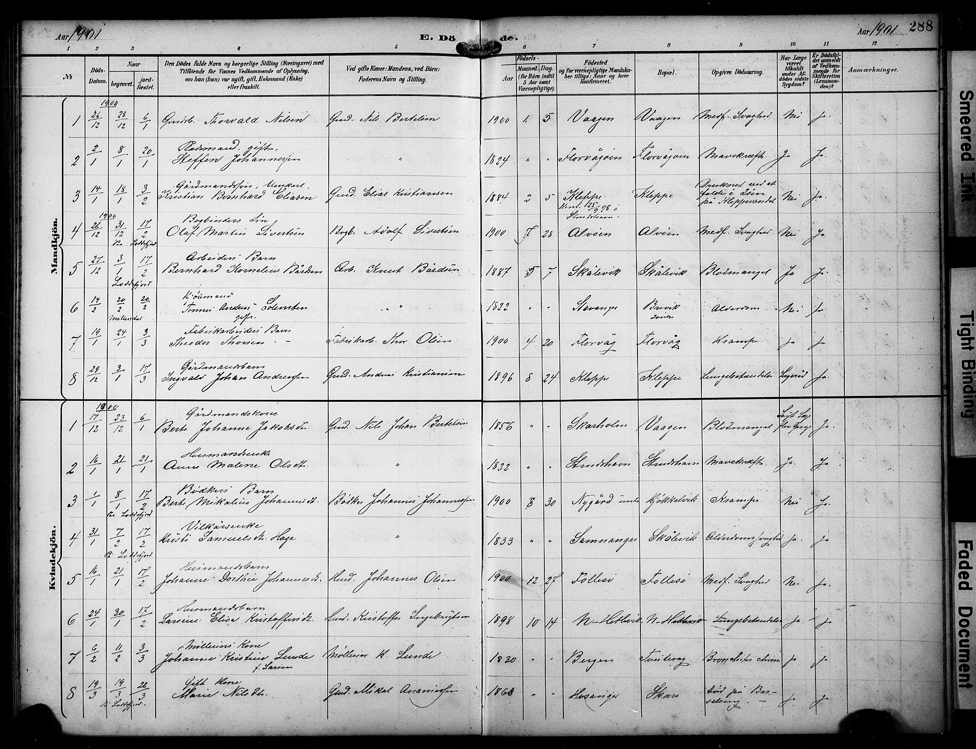 Askøy Sokneprestembete, AV/SAB-A-74101/H/Ha/Hab/Haba/L0009: Klokkerbok nr. A 9, 1894-1903, s. 288