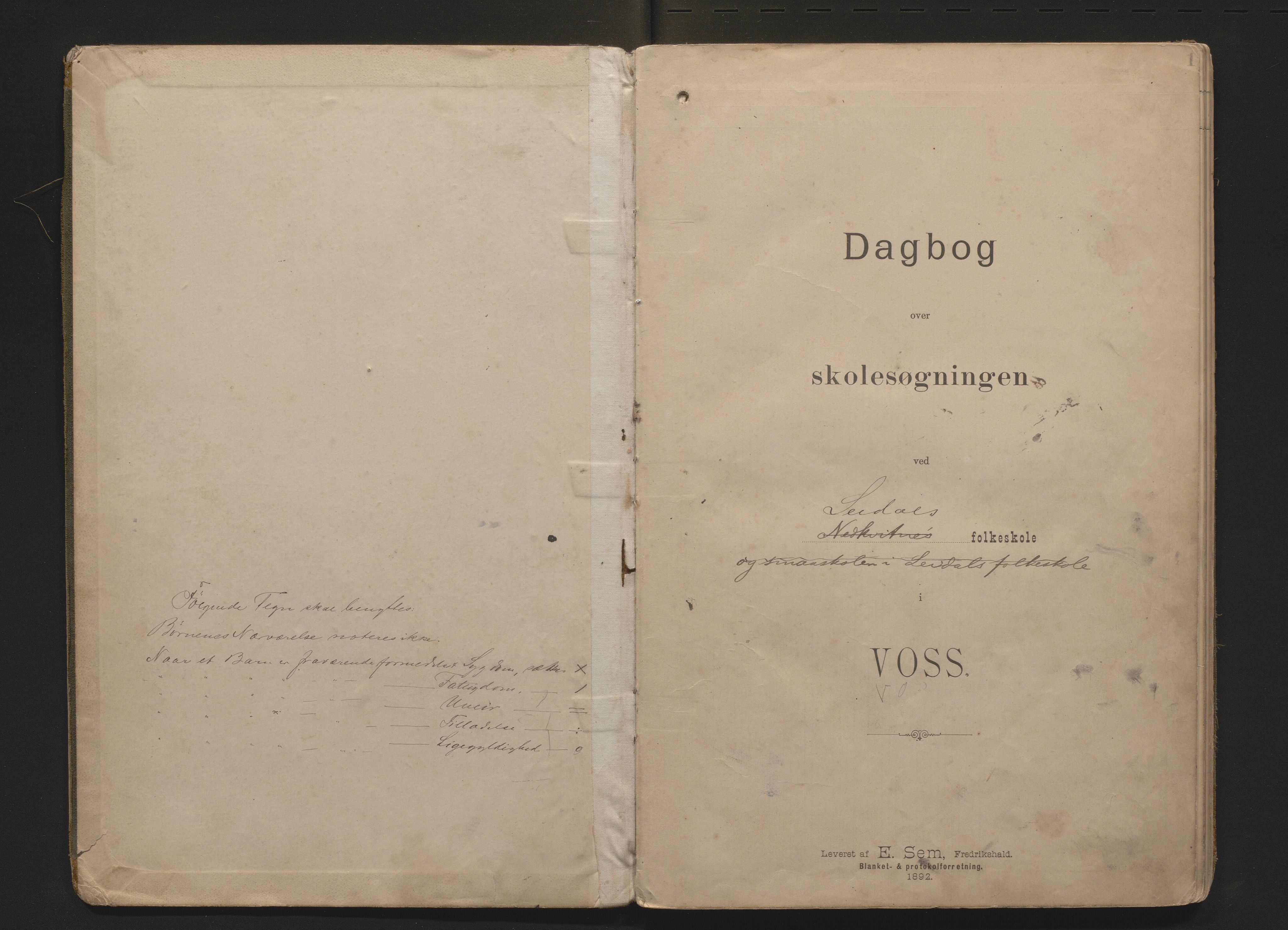 Voss kommune. Barneskulane, IKAH/1235-231/G/Gd/L0004: Dagbok for Nedkvitne og Leidal skular m/inventarliste, 1893-1911