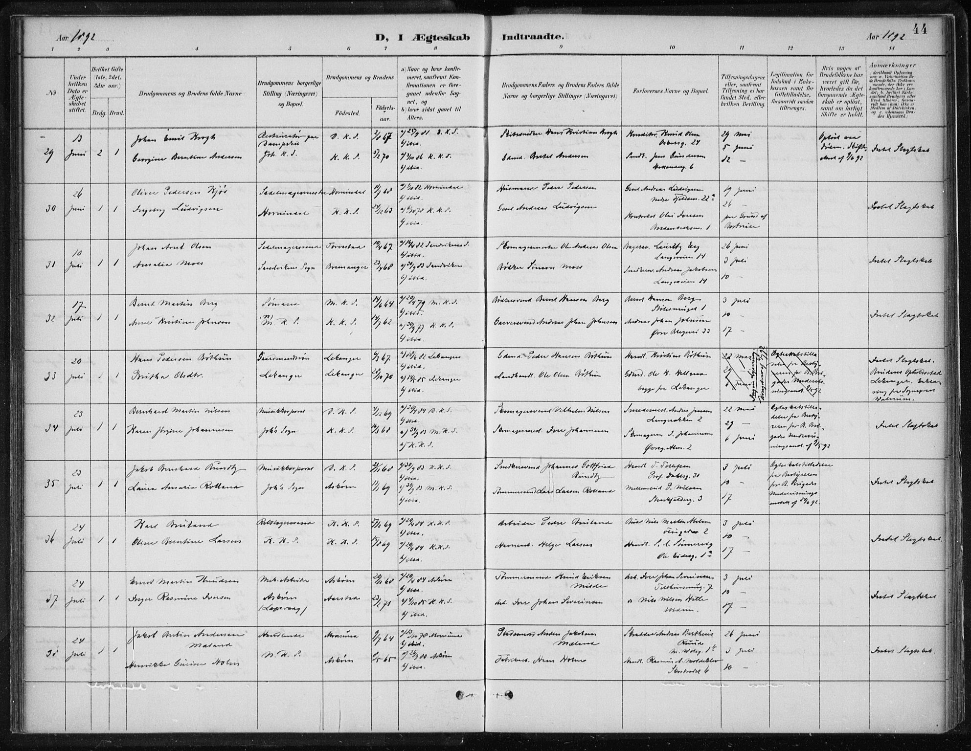 Korskirken sokneprestembete, AV/SAB-A-76101/H/Hab: Klokkerbok nr. D 3, 1887-1906, s. 44