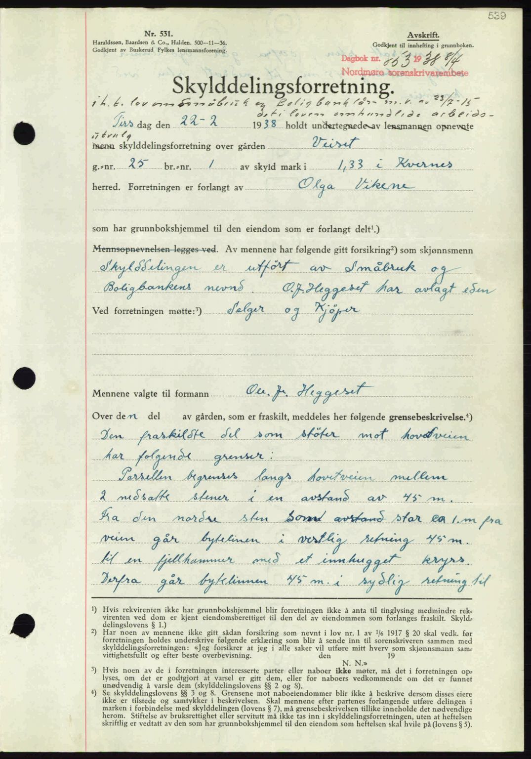Nordmøre sorenskriveri, SAT/A-4132/1/2/2Ca: Pantebok nr. A83, 1938-1938, Dagboknr: 853/1938