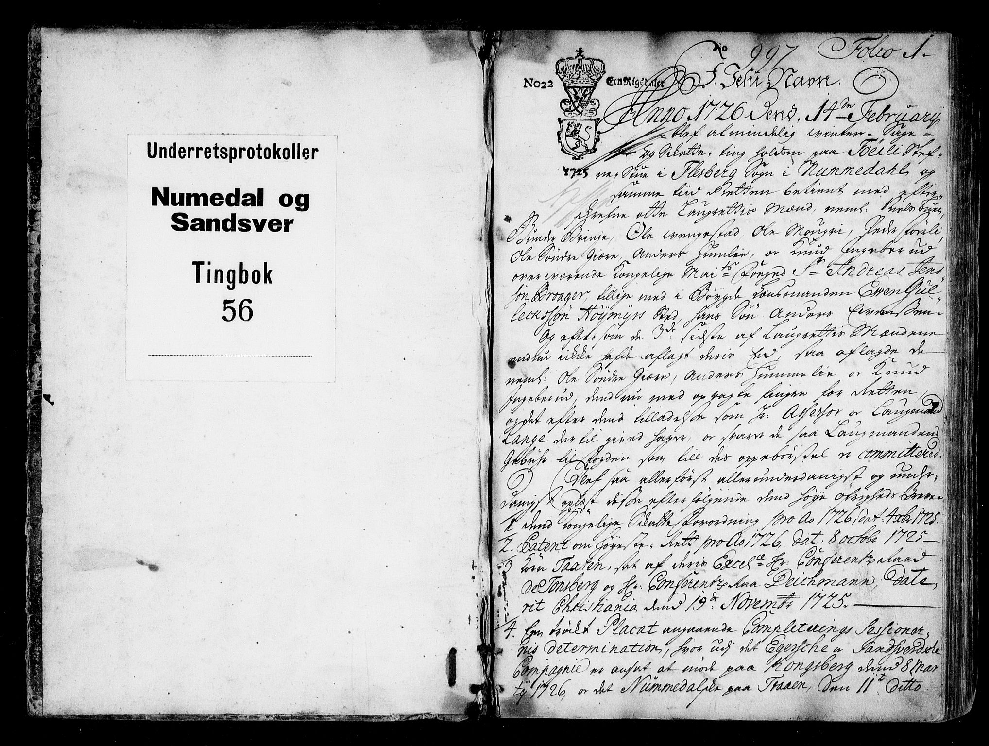 Numedal og Sandsvær sorenskriveri, SAKO/A-128/F/Fa/Faa/L0056: Tingbøker, 1726, s. 0b-1a