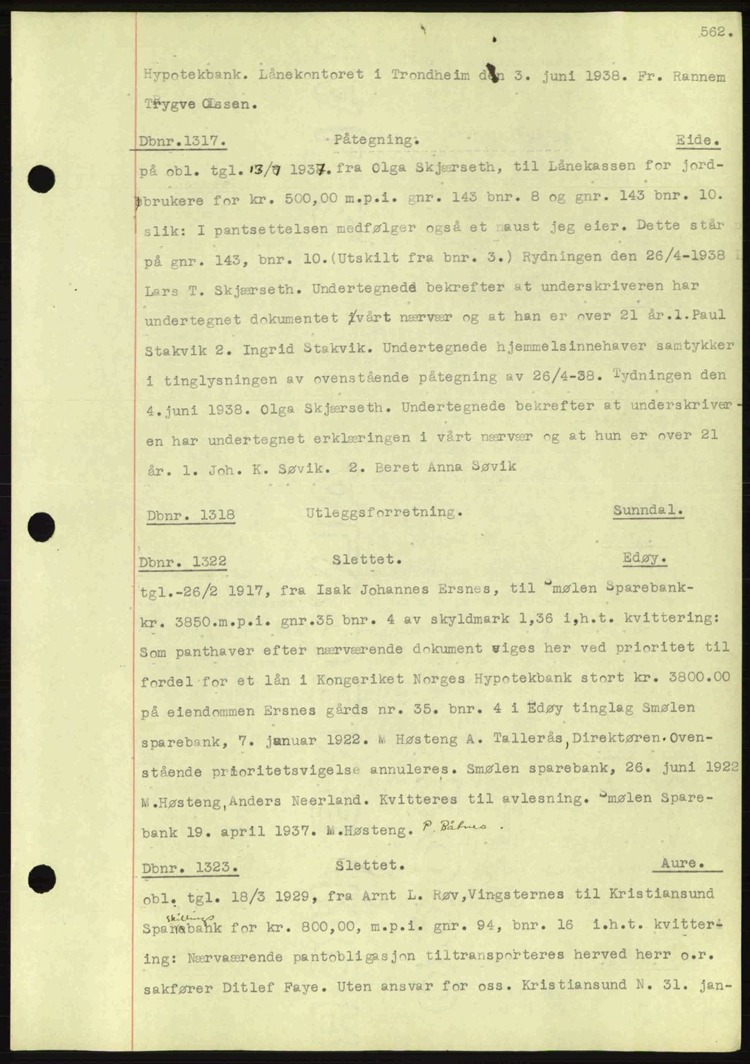 Nordmøre sorenskriveri, SAT/A-4132/1/2/2Ca: Pantebok nr. C80, 1936-1939, Dagboknr: 1317/1938